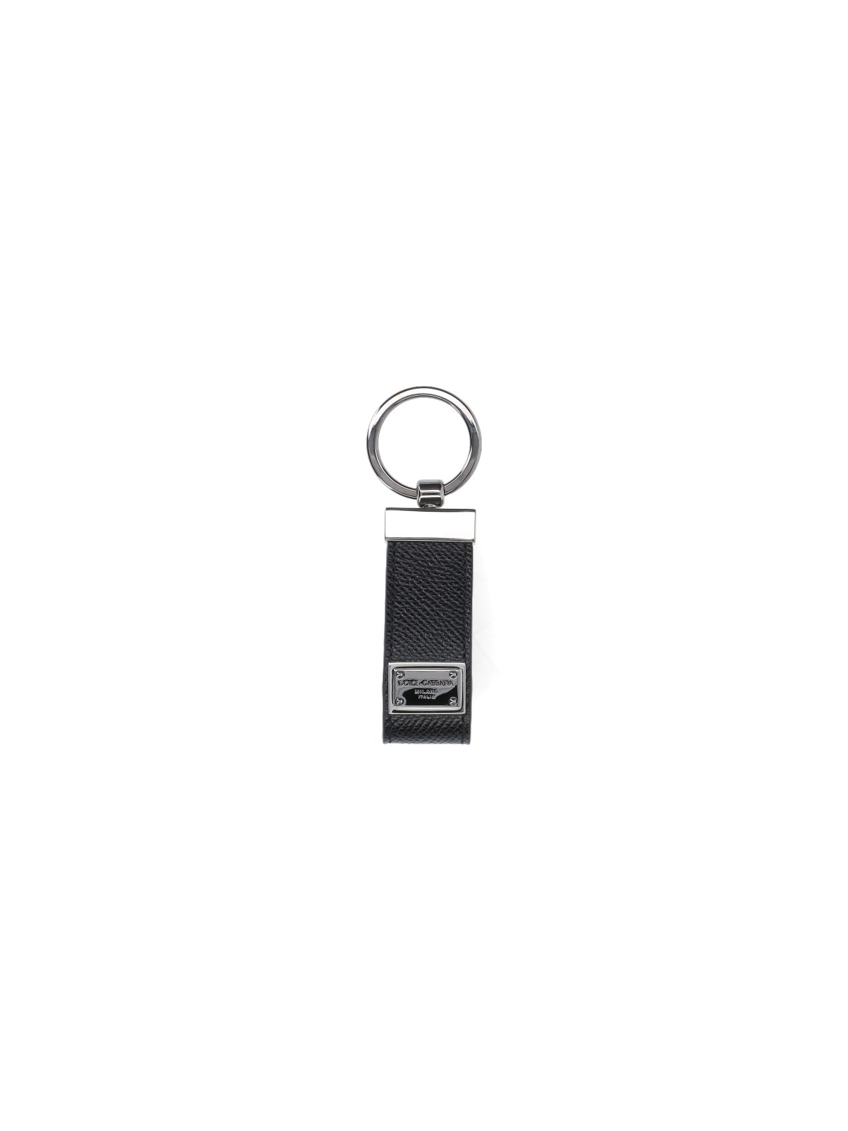 Dolce & Gabbana Calfskin Key Chain With Logo Tag In Nero