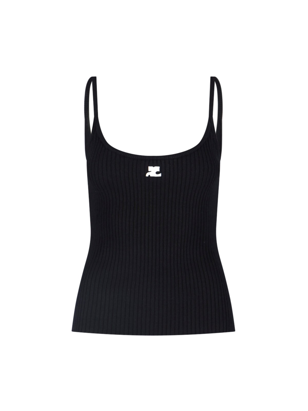 Courrèges Ribbed Spaghetti Strap Top With Elegant Logo Detail And Luxurious Fabric Blend In Nero