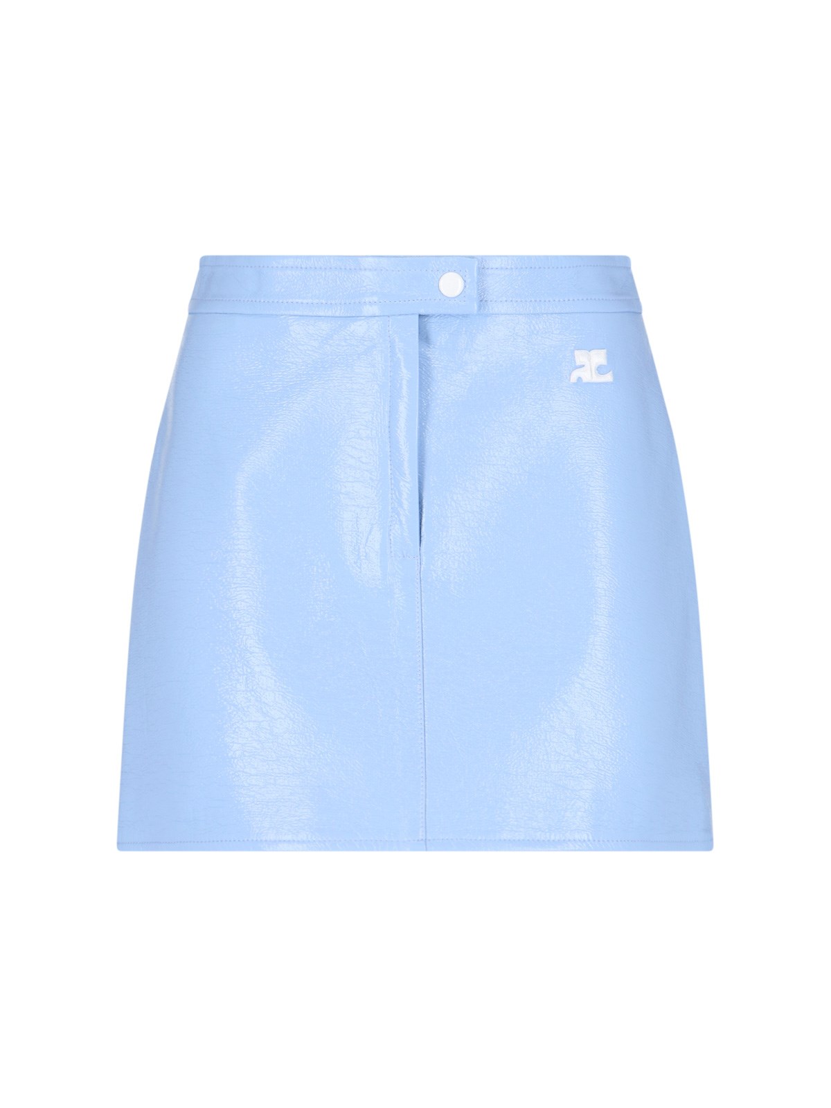 Courrèges Coated Cotton Mini Skirt In Blue