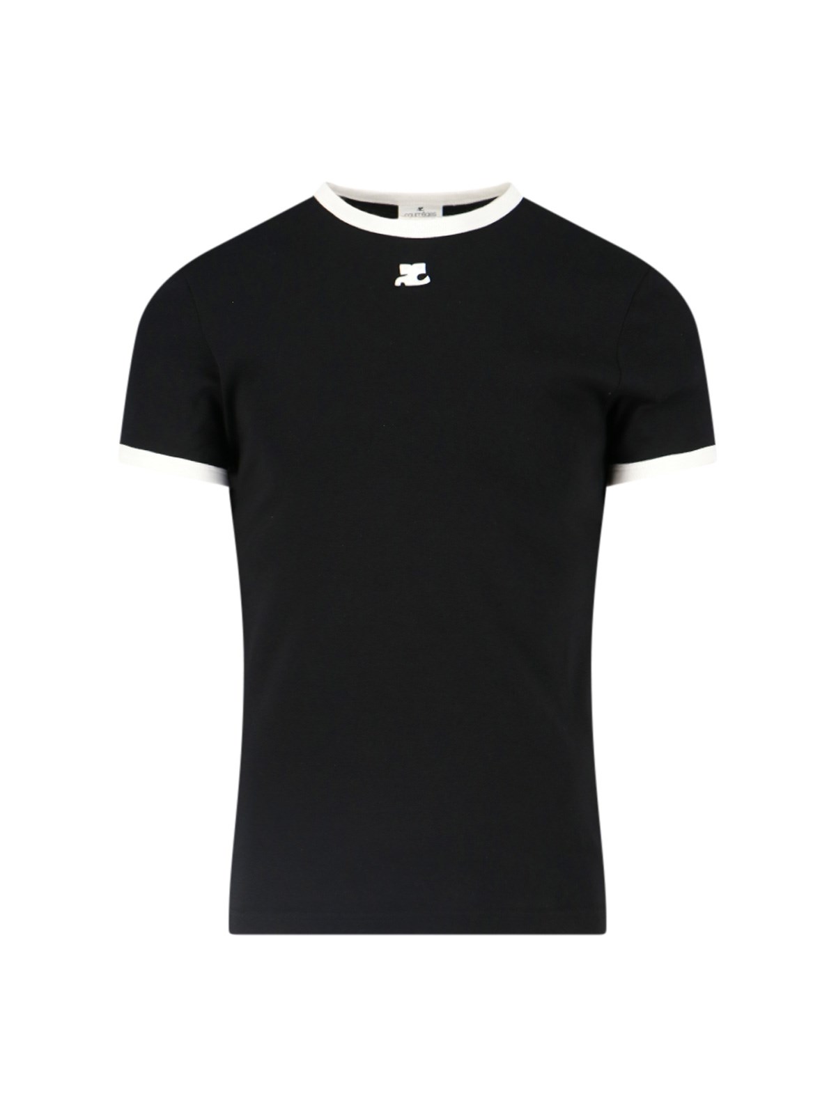 Courrèges Bumpy Embroidered Logo Ringer T-shirt In Nero