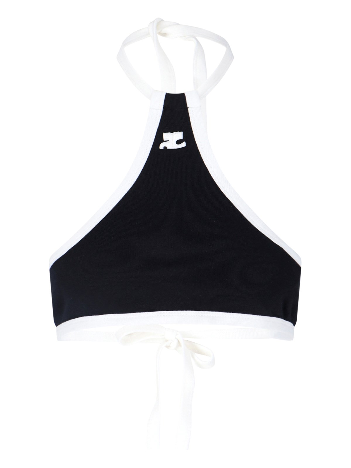 Courrèges Cotton Halterneck Crop Top In Nero