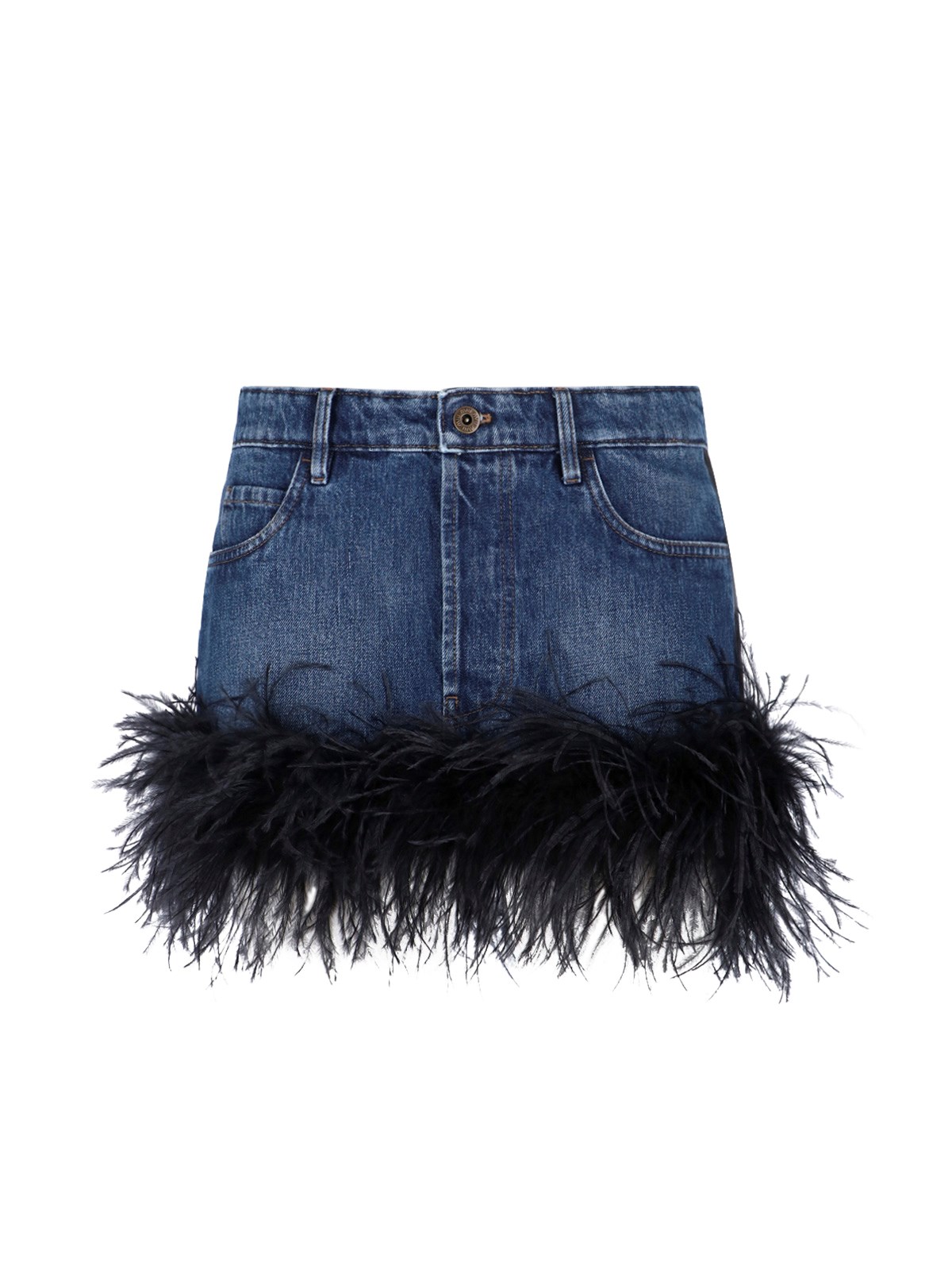 Shop Miu Miu Feathers Mini Skirt In Blu