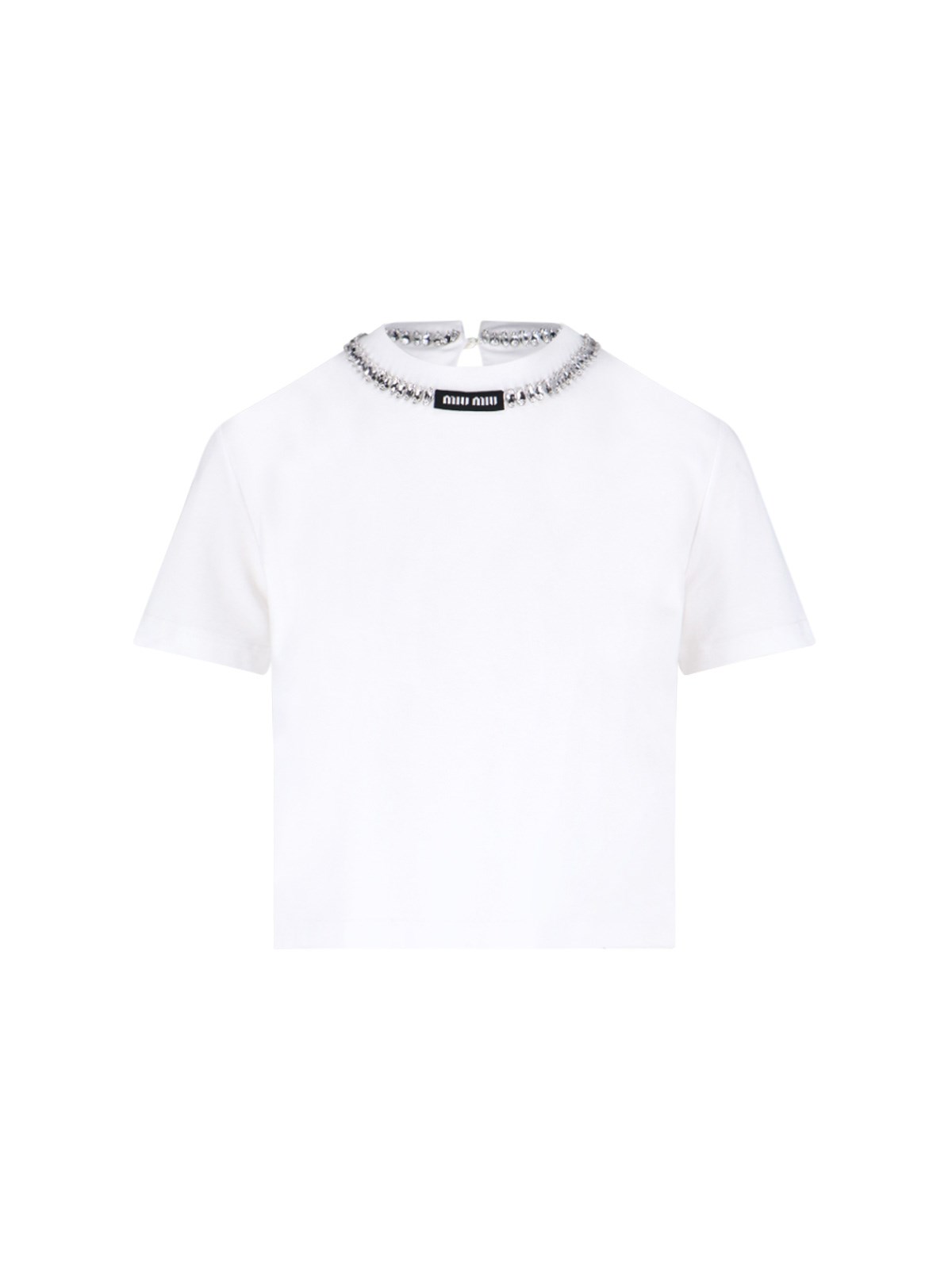 Miu Miu T-shirt Mit Kristallen In White