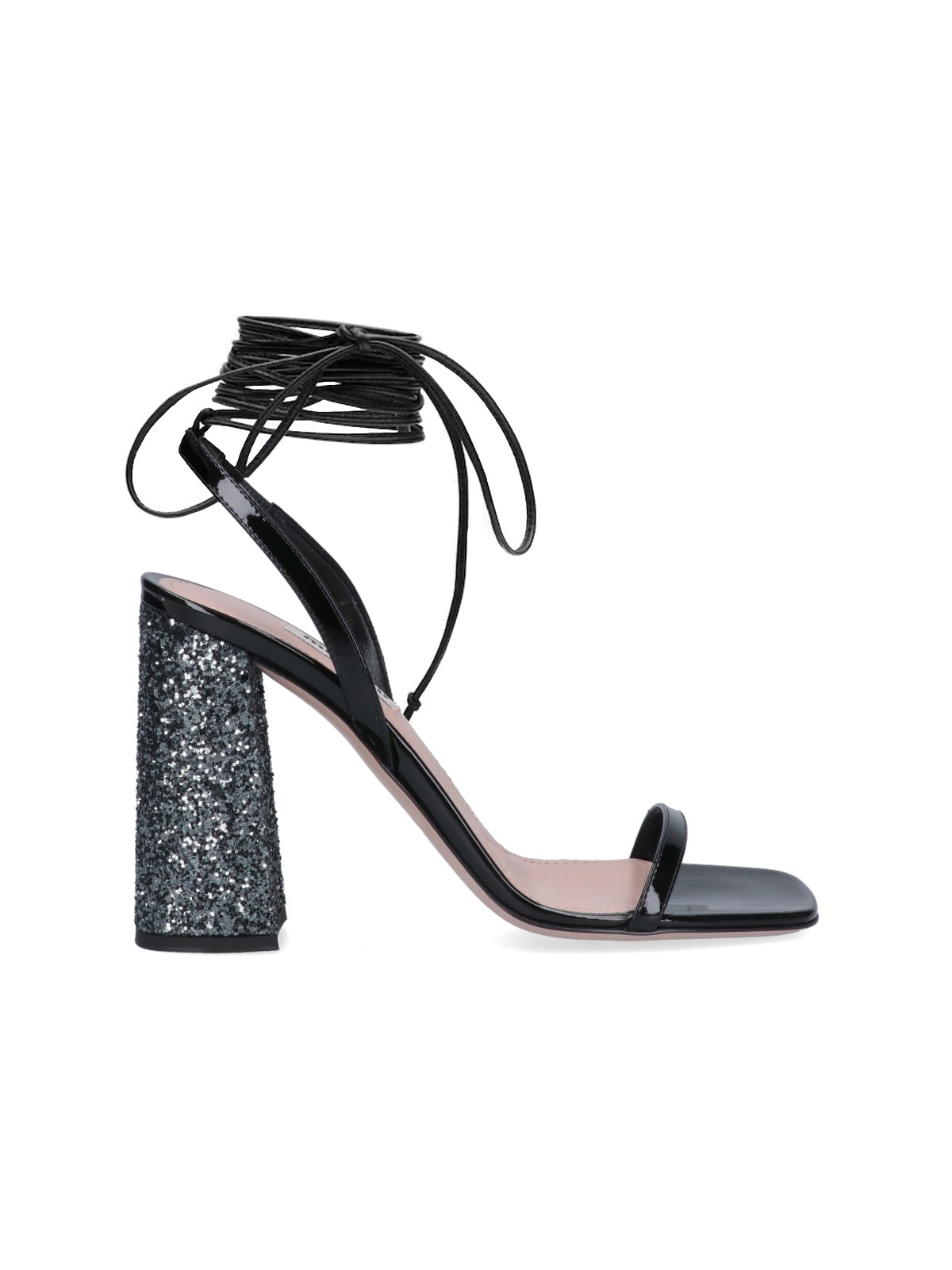 Shop Miu Miu Glitter Detail Sandals In Nero