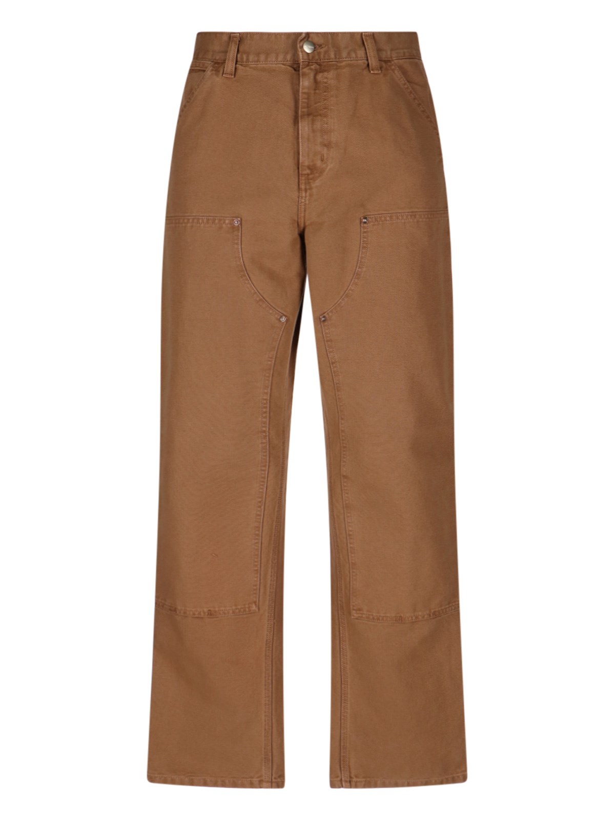 Carhartt Cotton Double Knee Straight Leg Trousers In Marrone