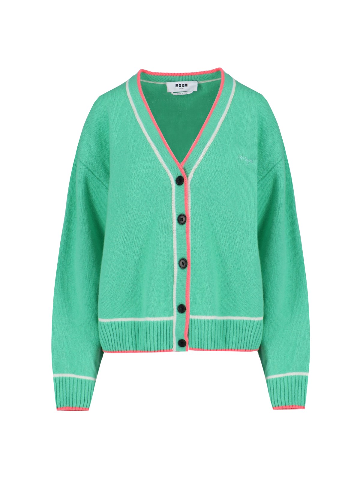 Shop Msgm Cropped Cardigan In Green