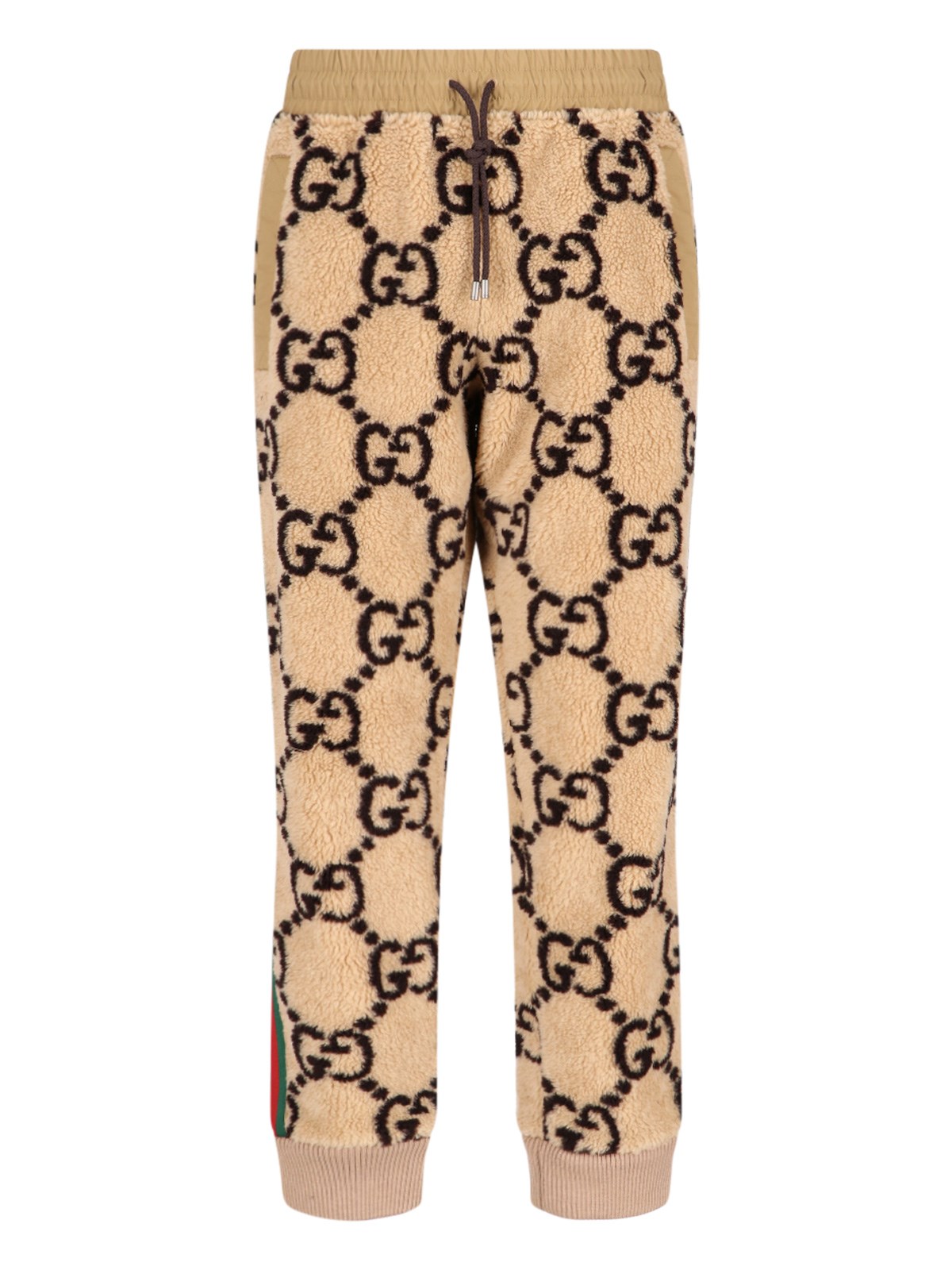 Gucci Striped Logo-jacquard Wool-blend Fleece Sweatpants In Brown | ModeSens