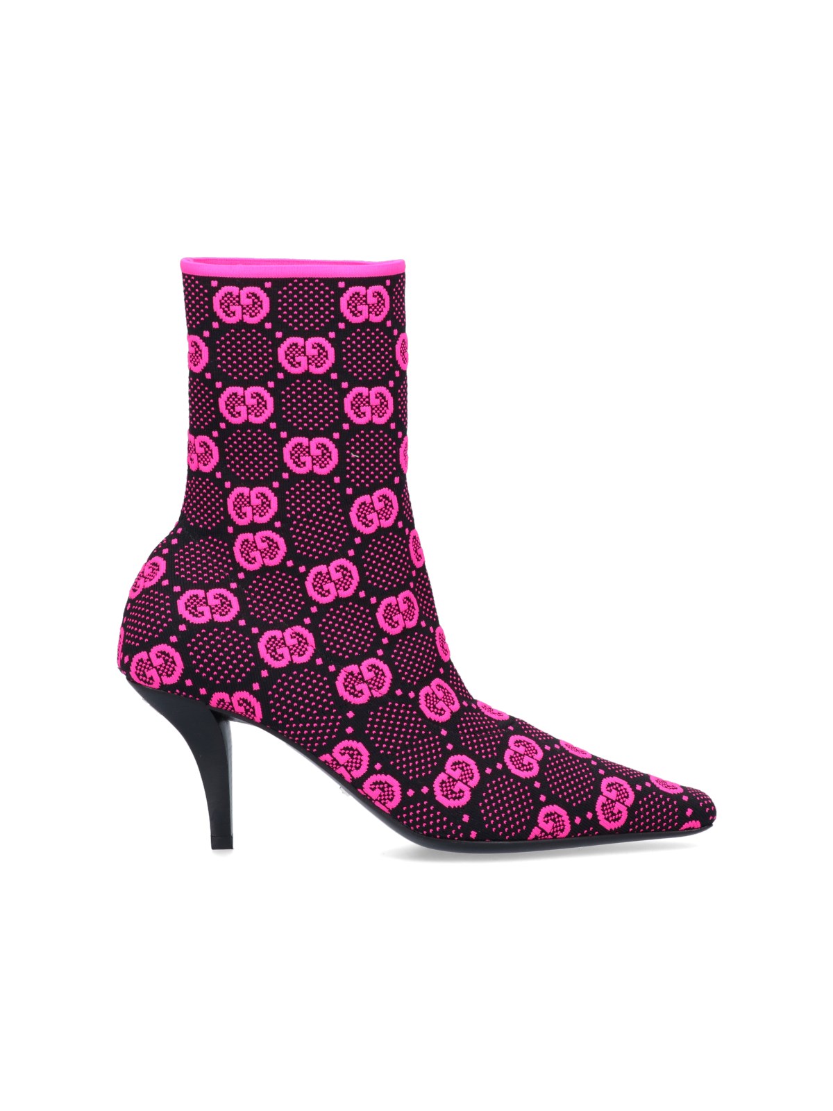 Shop Gucci 'gg' Knitted Ankle Boots In Rosa