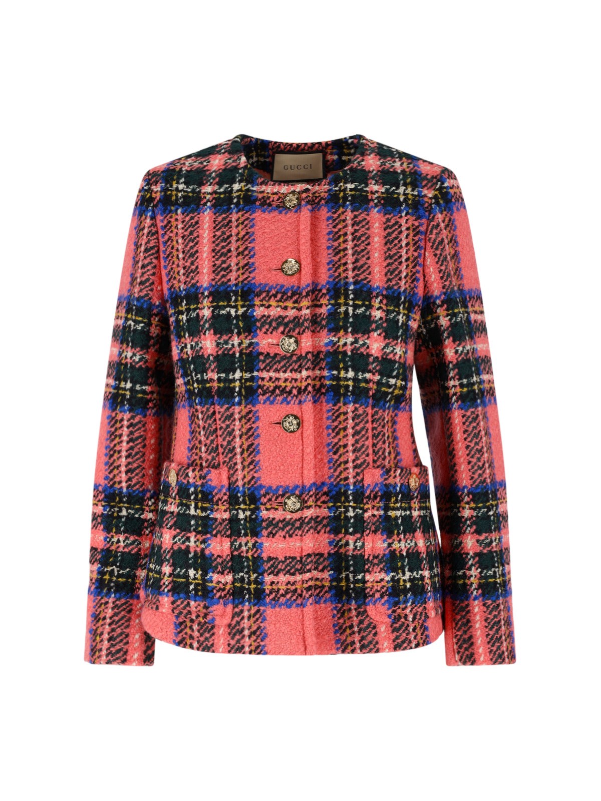 Shop Gucci Tartan Wool Jacket In Rosa