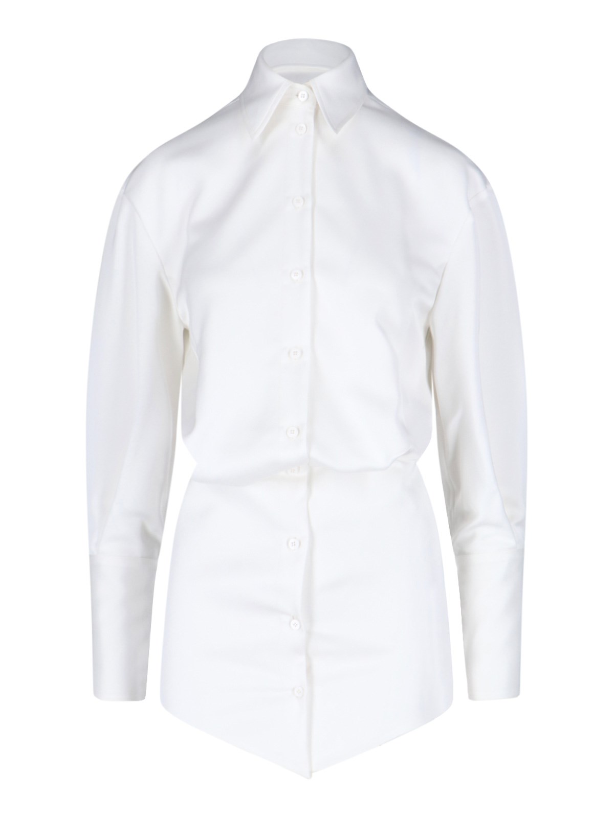 Attico Hatty Ruched Mini Shirtdress In Bianco