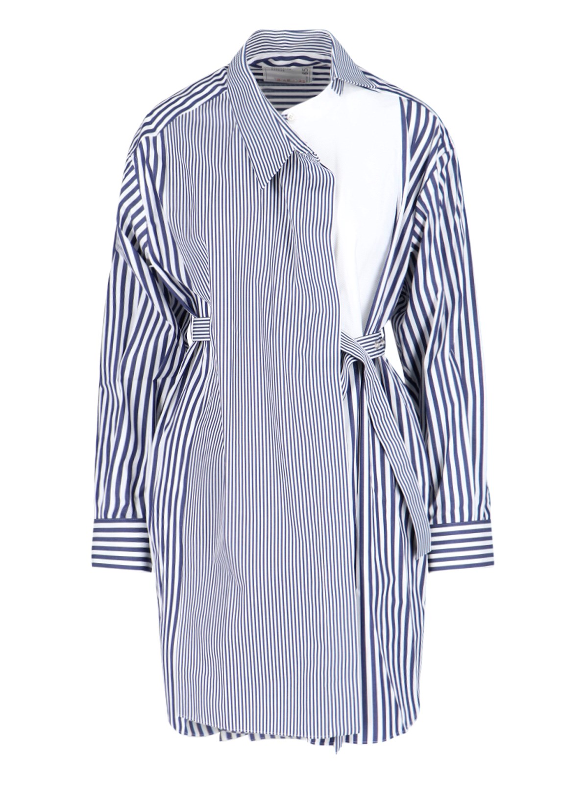 Sacai Stripe Poplin Belted Asymmetric Shirtdress In Blue | ModeSens
