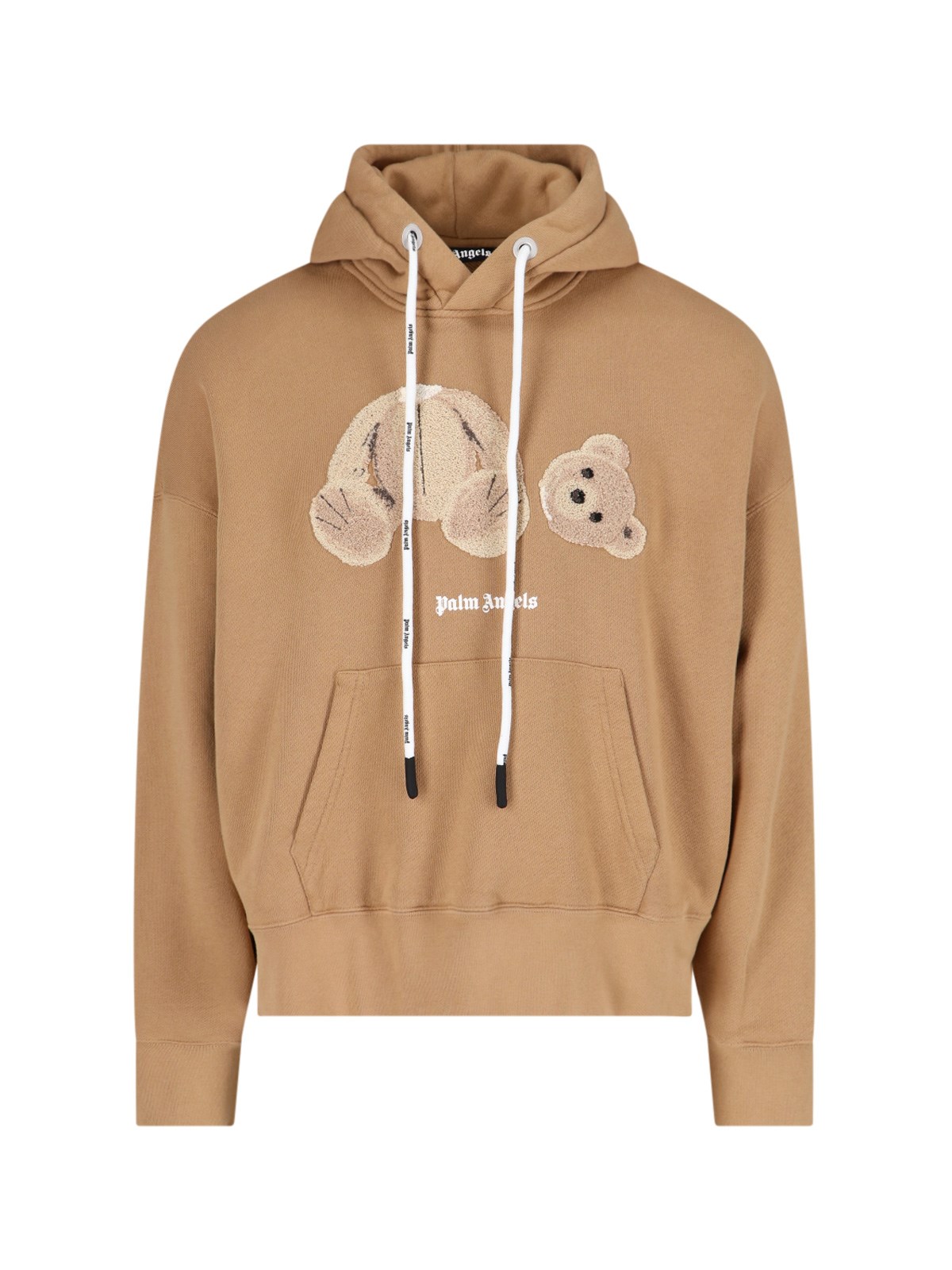 Palm Angels Bear Logo Cotton Hoodie In Beige