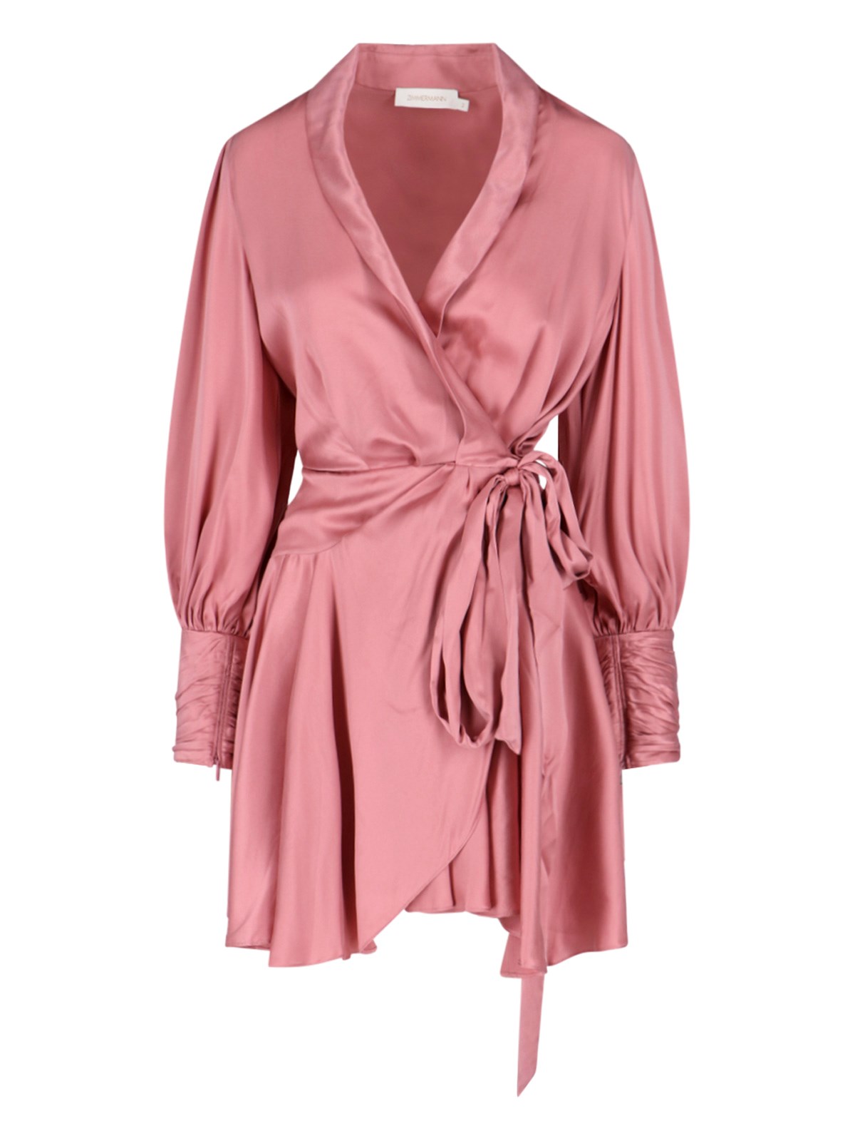 Zimmermann Belted Washed Silk-satin Mini Wrap Dress In Rosa