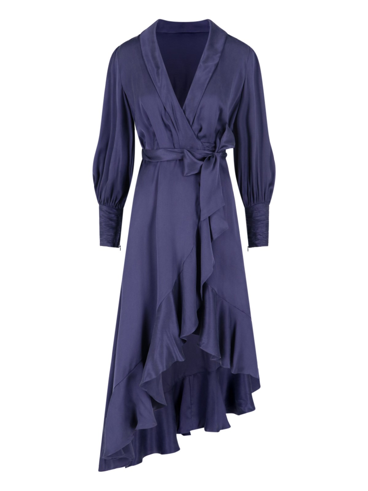 Zimmermann Plunge-neck Wrap-over Silk Midi Dress In Blu