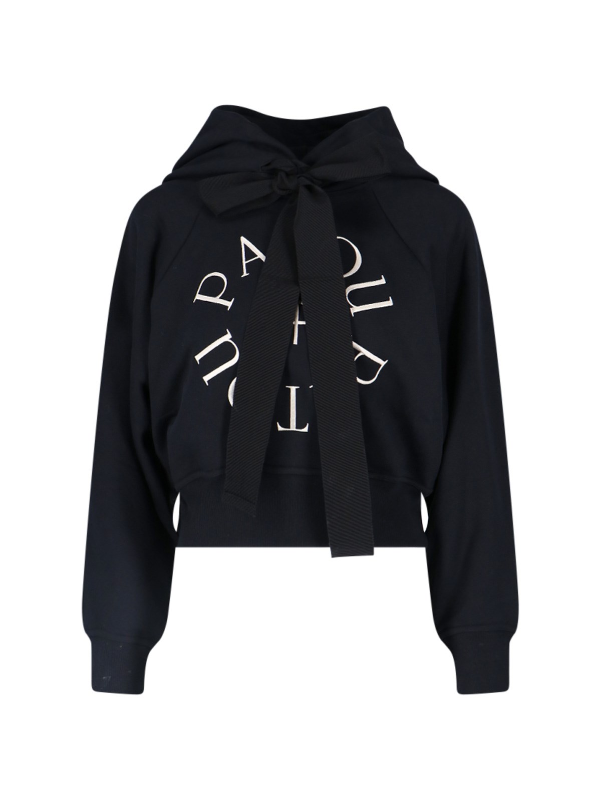 Patou Black Cotton Cropped Medallion Hoodie With Logo Embroidery In Nero