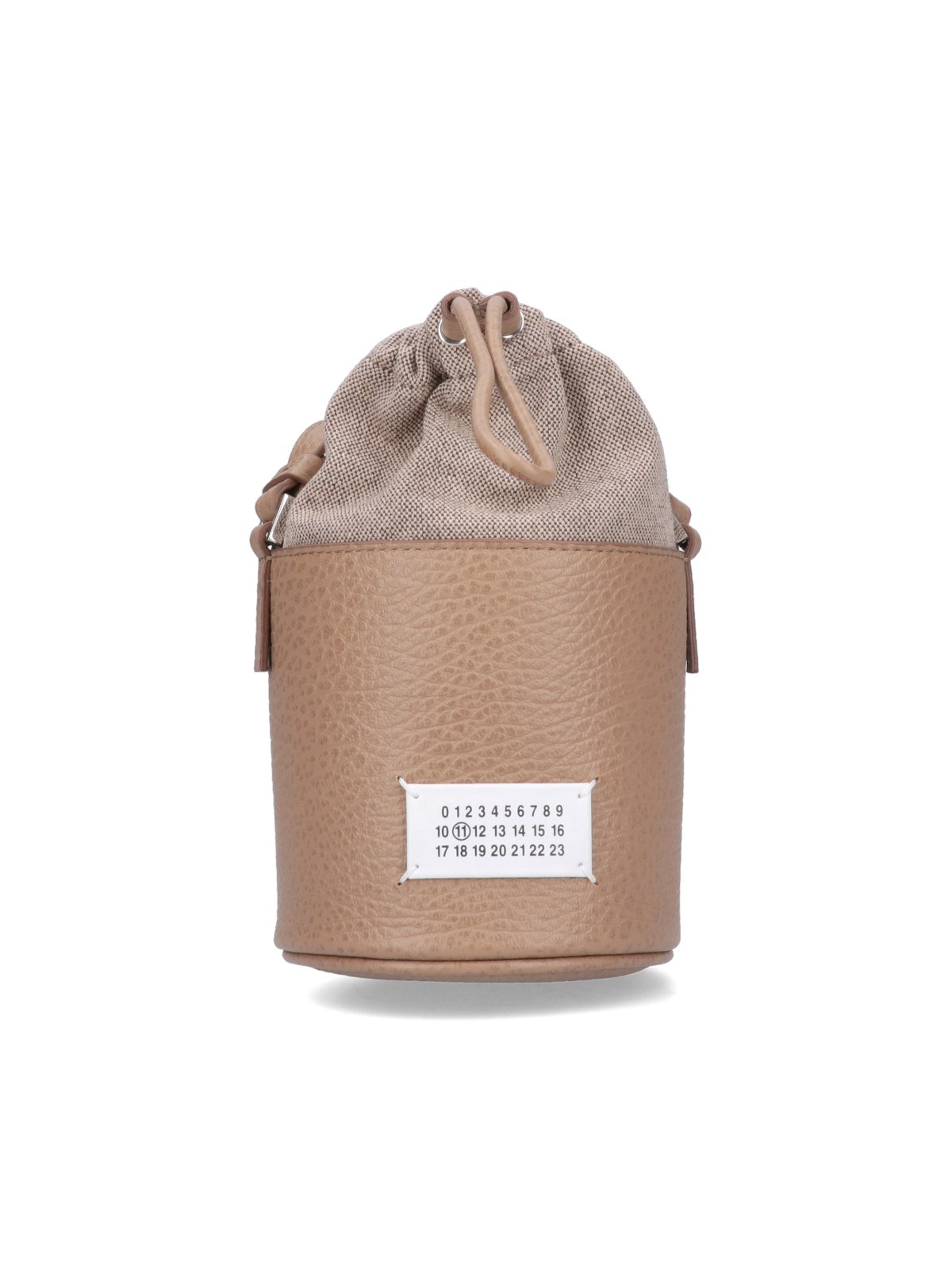 Maison Margiela 5ac Mini Canvas-trimmed Textured-leather Bucket Bag In Marrone