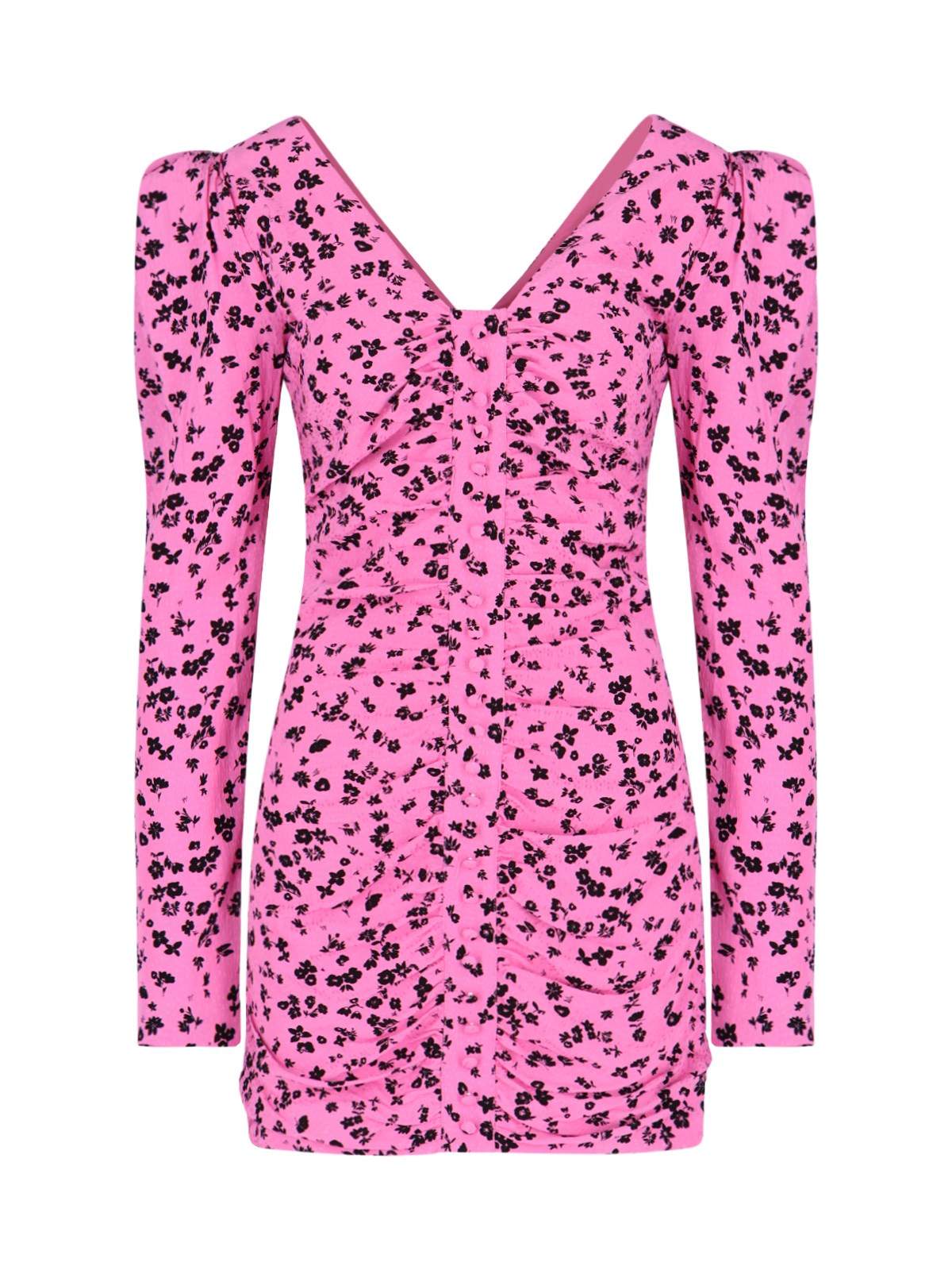 Rotate Birger Christensen Floral Button Front Long Sleeve Jacquard Minidress In Rosa