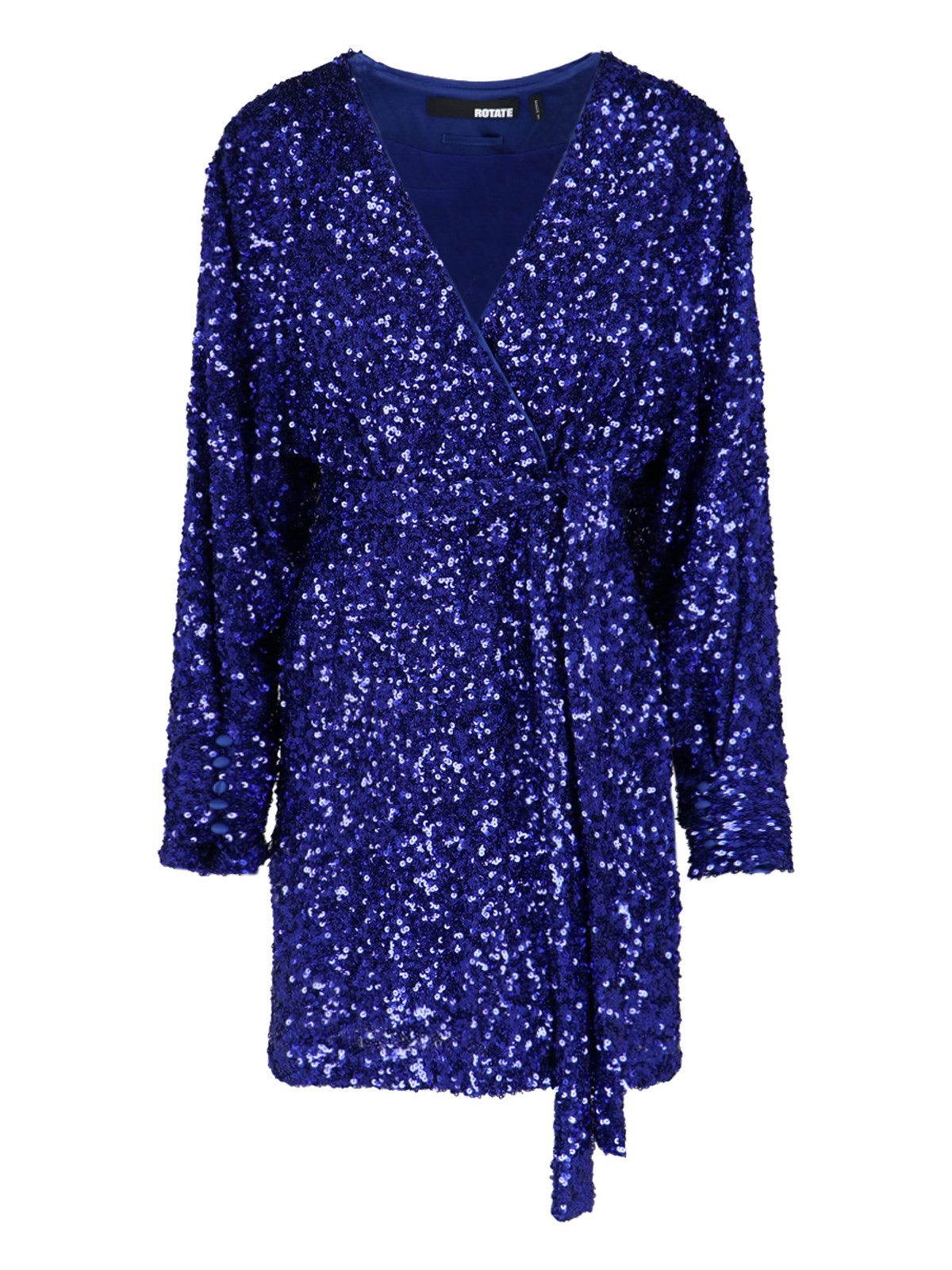 Rotate Birger Christensen Rotate Deep V-neck Sequined Evening Dress With Adjustable Belt In Blu