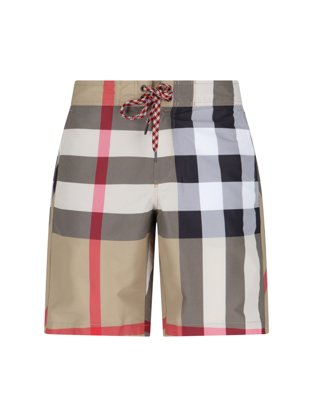 Burberry Boxer Swim Checkered Pattern Pockets Zip In Beige