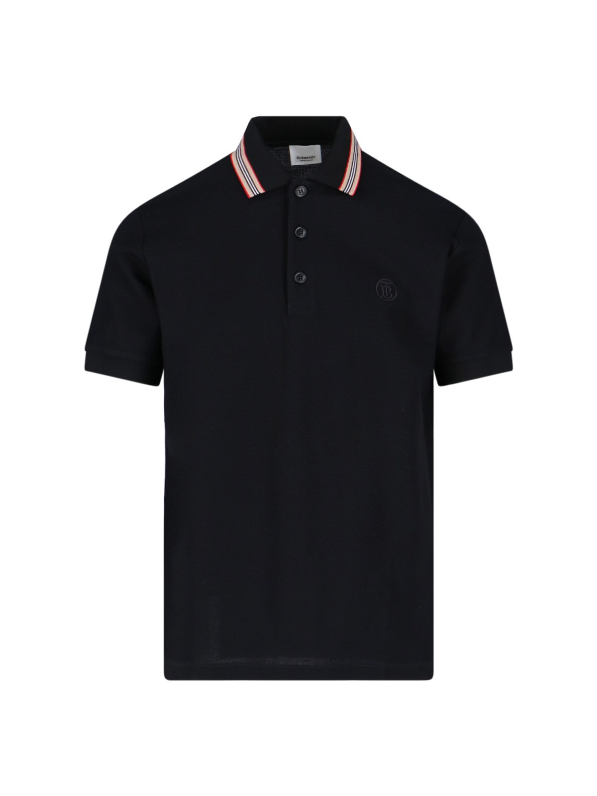 Burberry Icon Stripe Cotton Polo Shirt In Nero