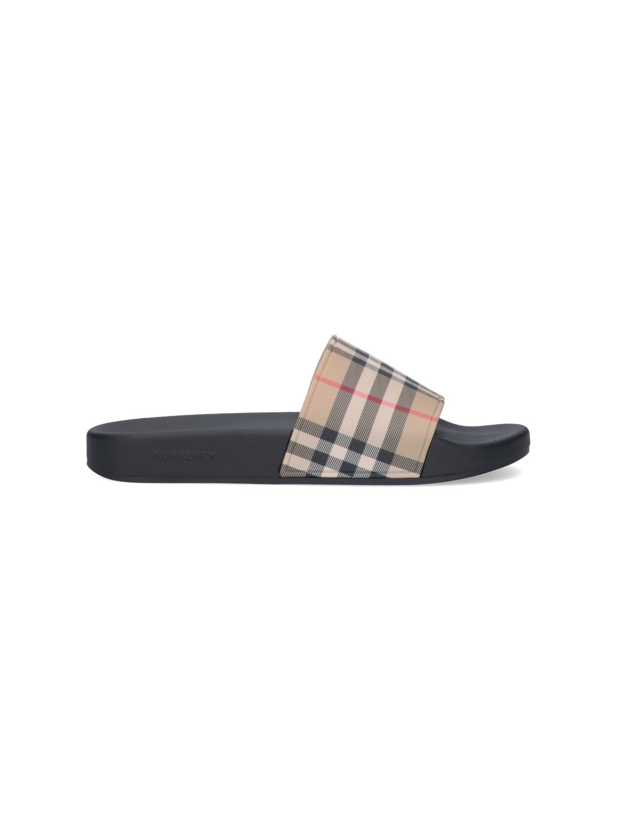 Burberry Tartan Rubber Slides In Beige