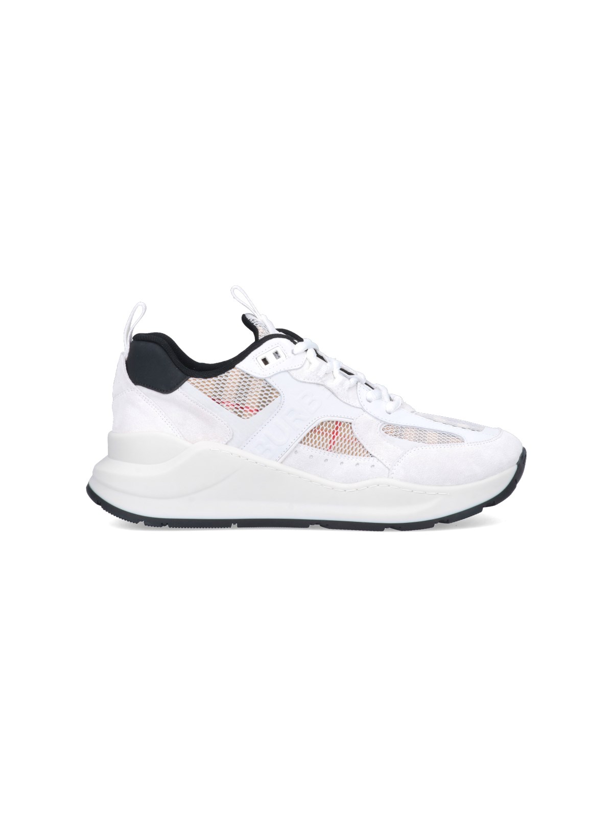 Burberry Men's Sean Vintage Check Mesh Chunky Sneakers In Bianco