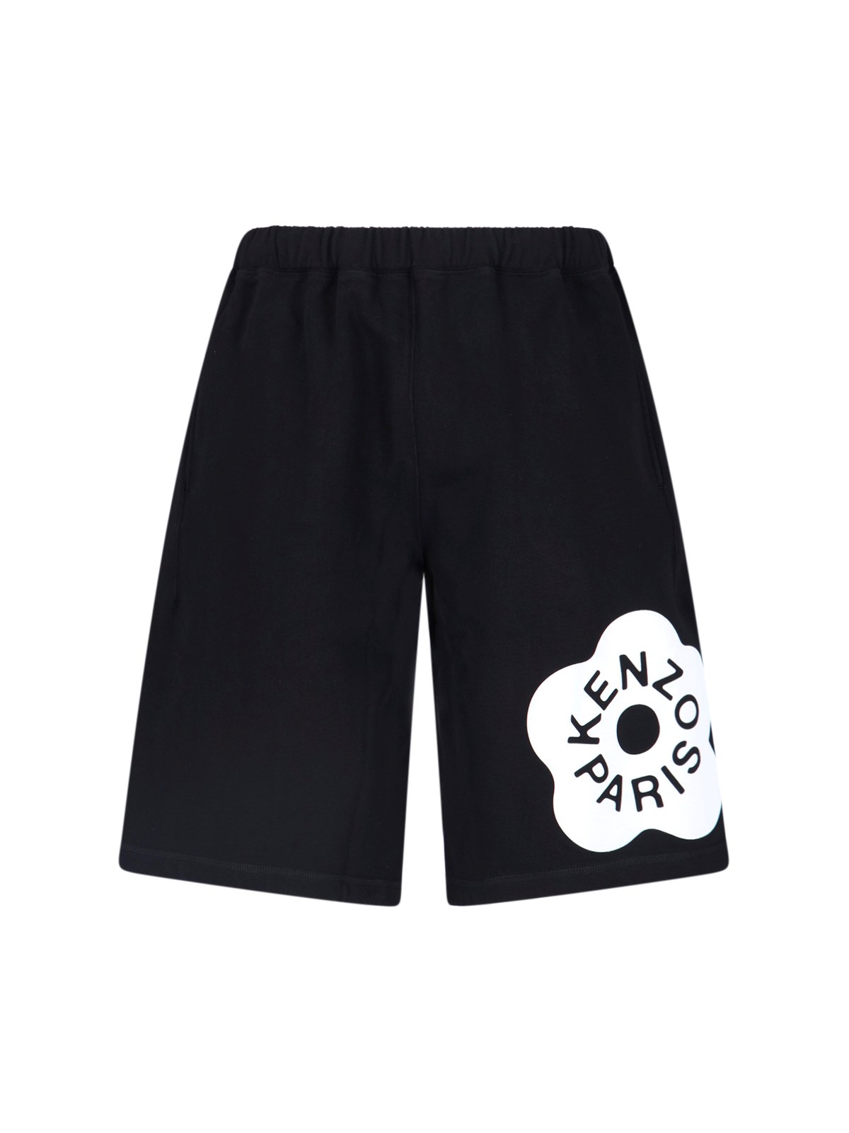 Kenzo Boke Flower Cotton Molleton Sweat Shorts In Nero