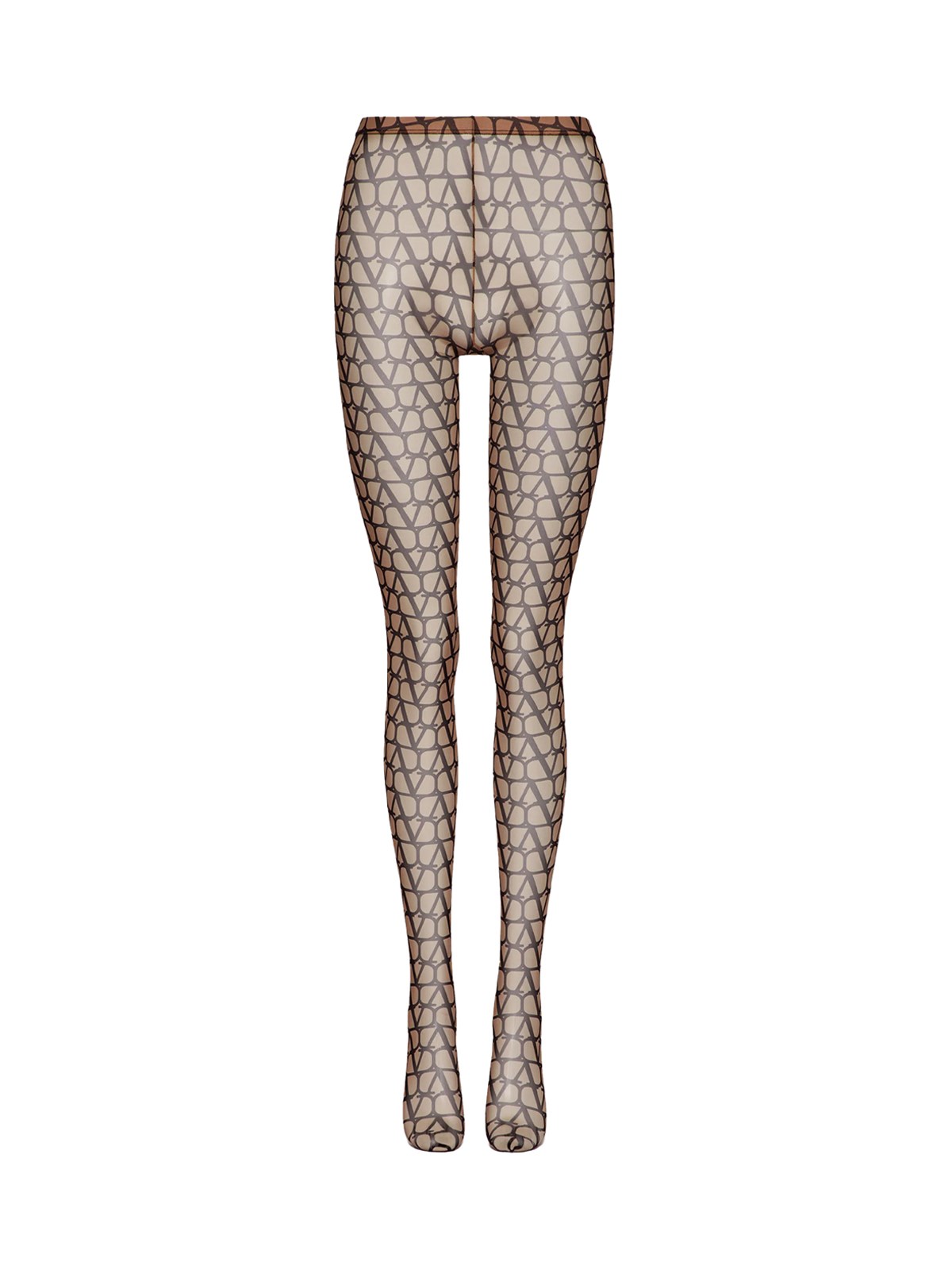Valentino Beige\/black Tights With All-over Logo In Beige