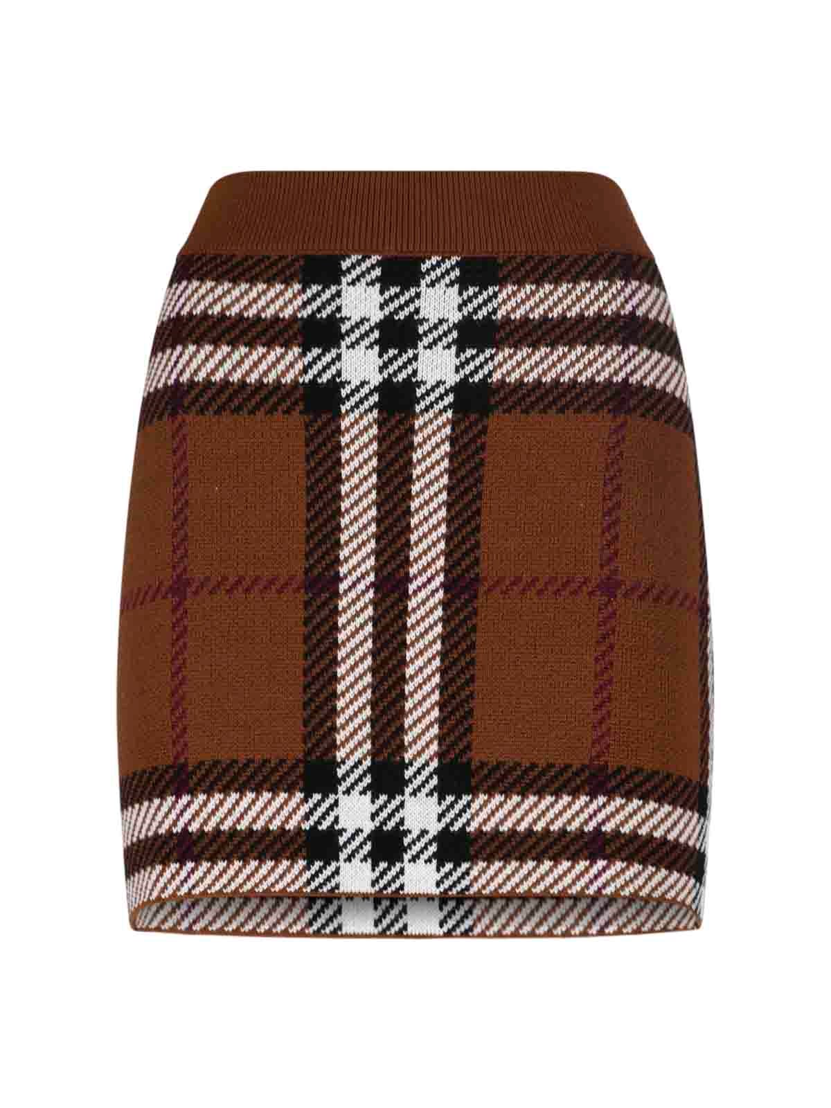 Burberry Exaggerated Check Jacquard Mini Skirt In Marrone