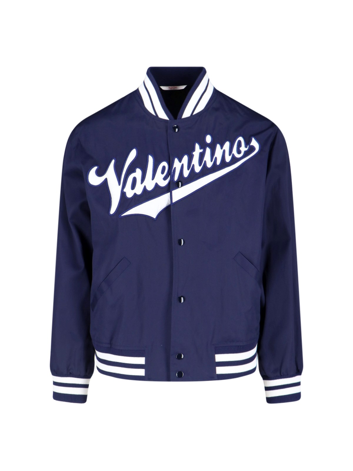 Valentino Embroidered Logo-patch Bomber Jacket In Blue