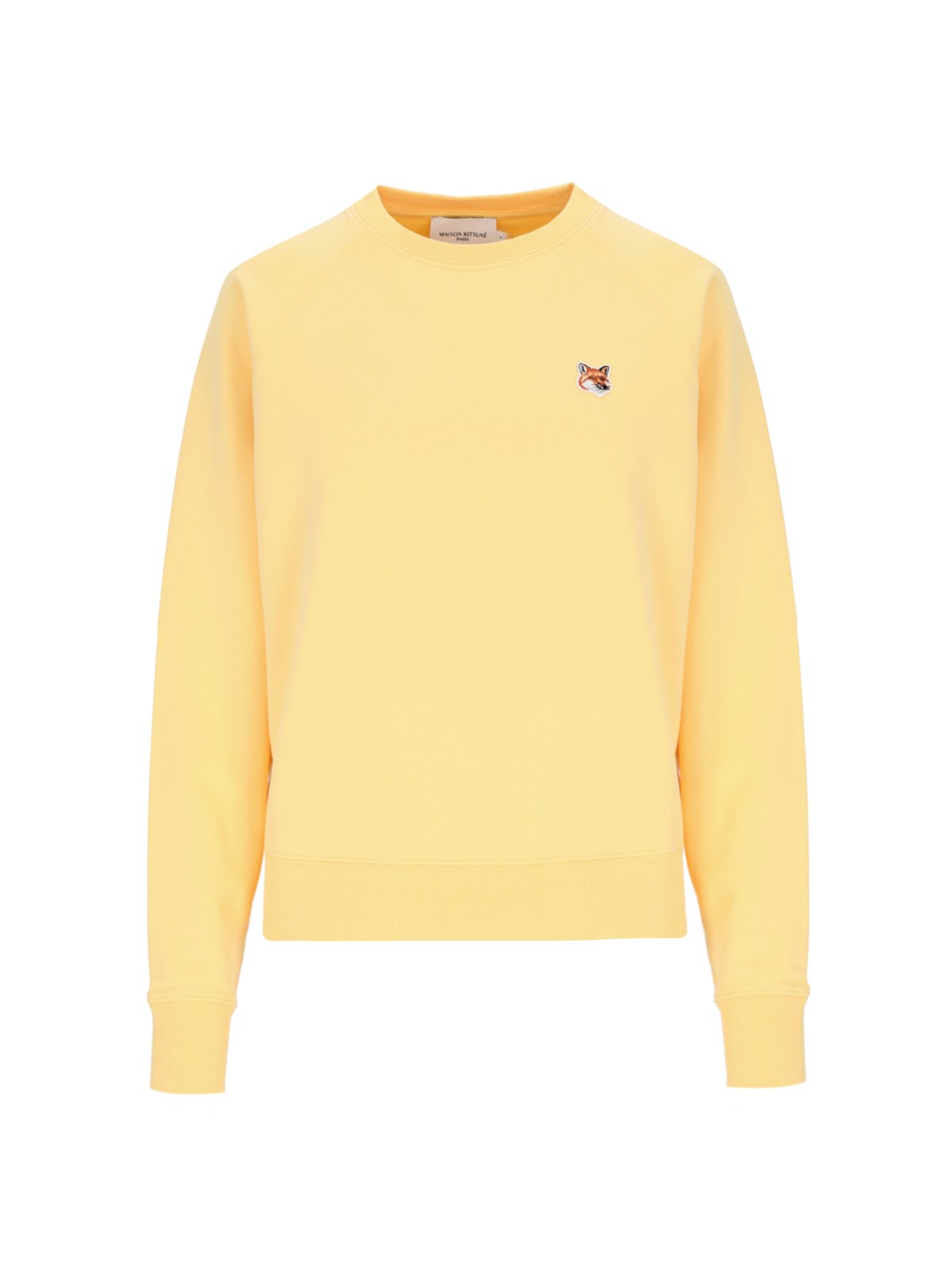 Shop Maison Kitsuné 'fox Head Patch' Crew Neck Sweatshirt In Yellow