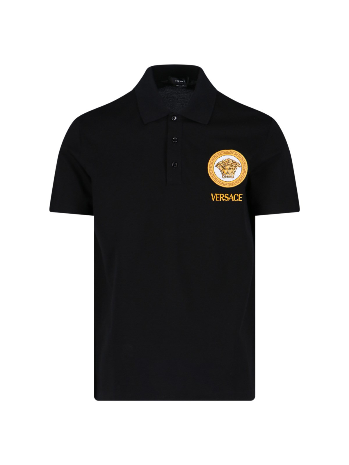 Versace Cotton Polo Shirt With Medusa Patch In Nero