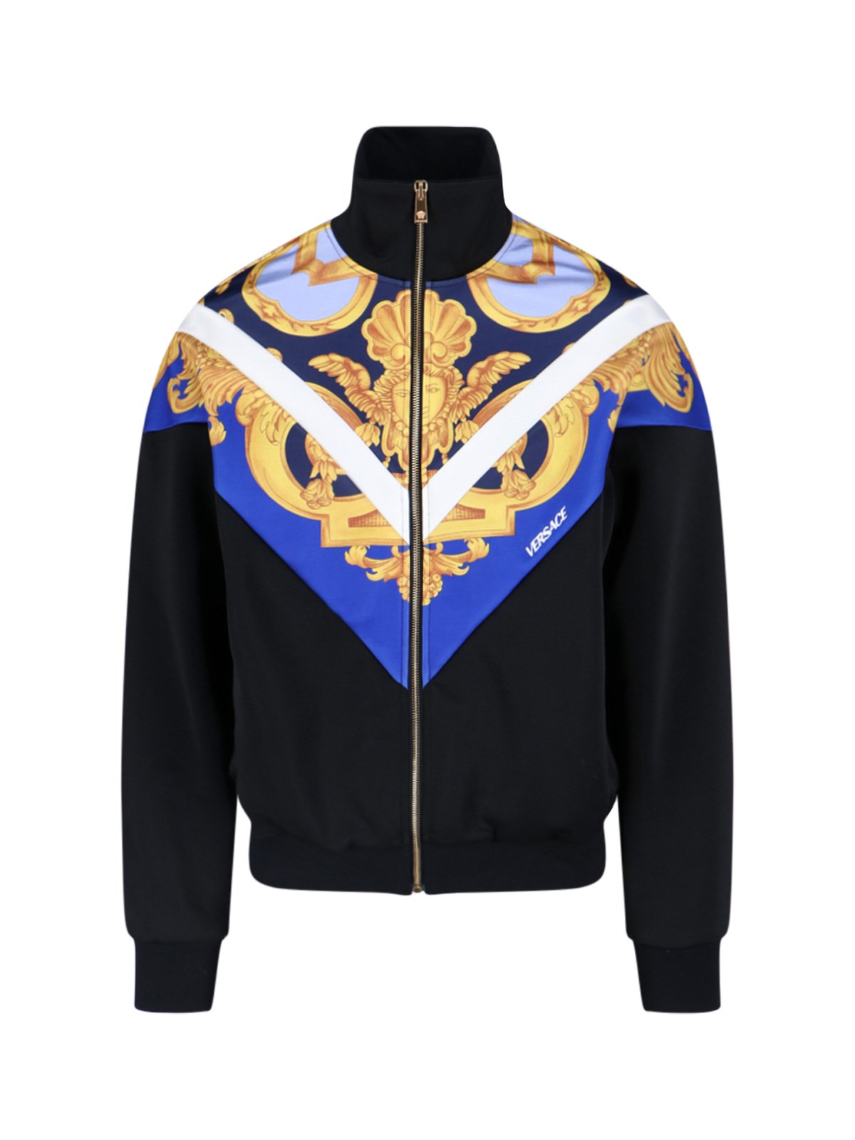 Versace Barocco-print Zipped Sweatshirt In Nero