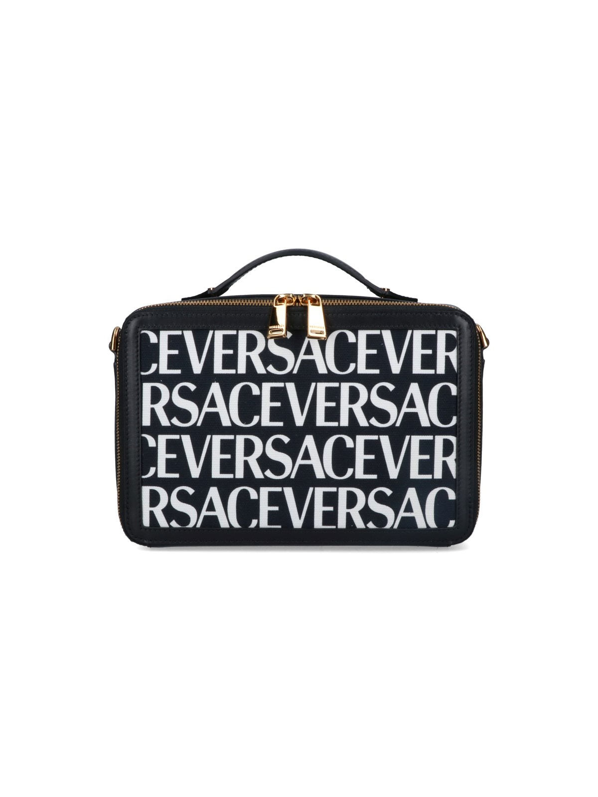 Versace Messenger La Greca Signature Crossbody Bag In Nero