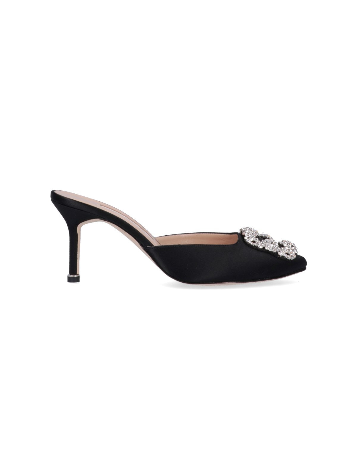 Manolo Blahnik Hangisimu 70 Black Satin Mules In Nero