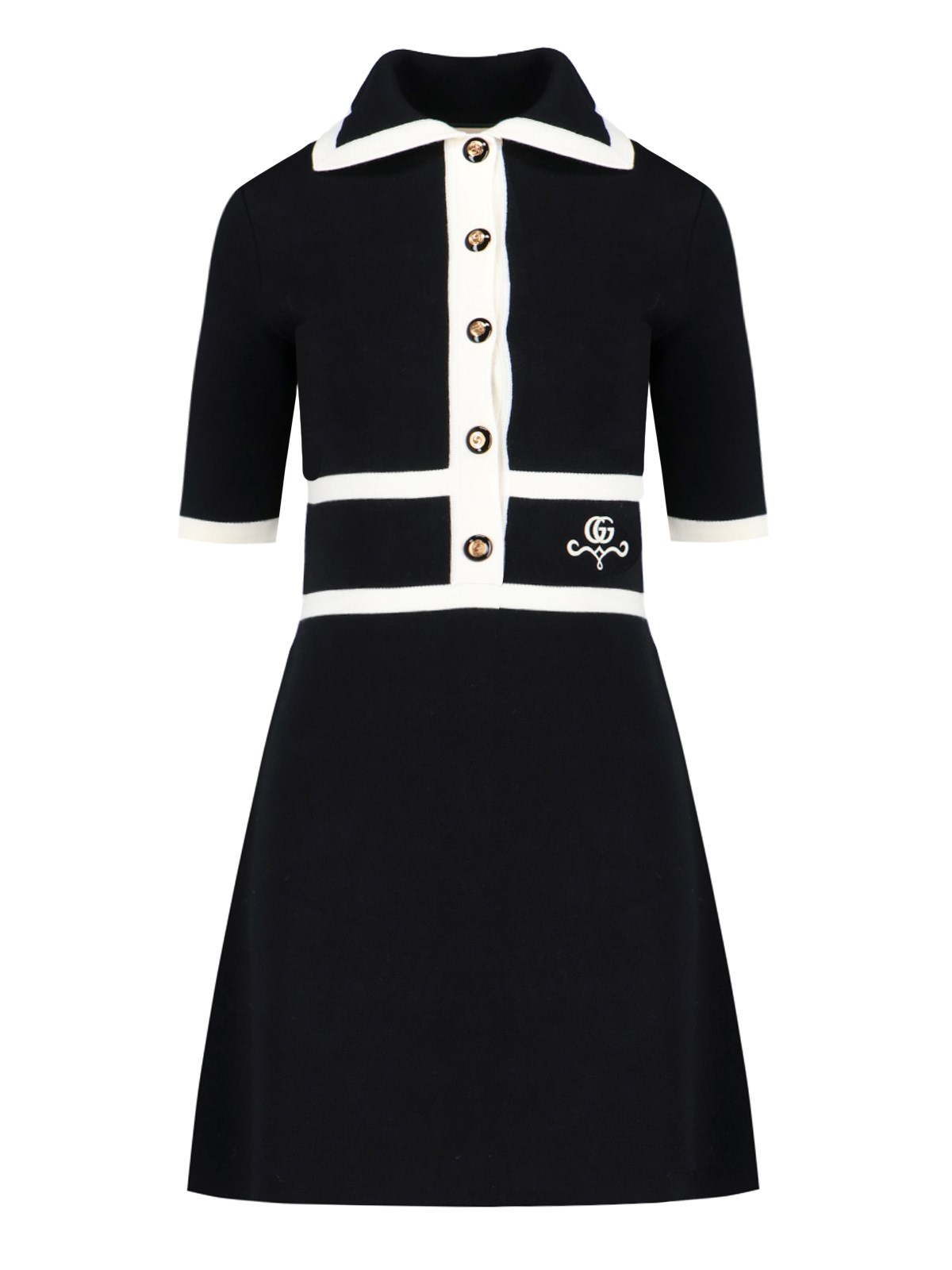 Shop Gucci "gg Jacquard" Polo Dress In Black  
