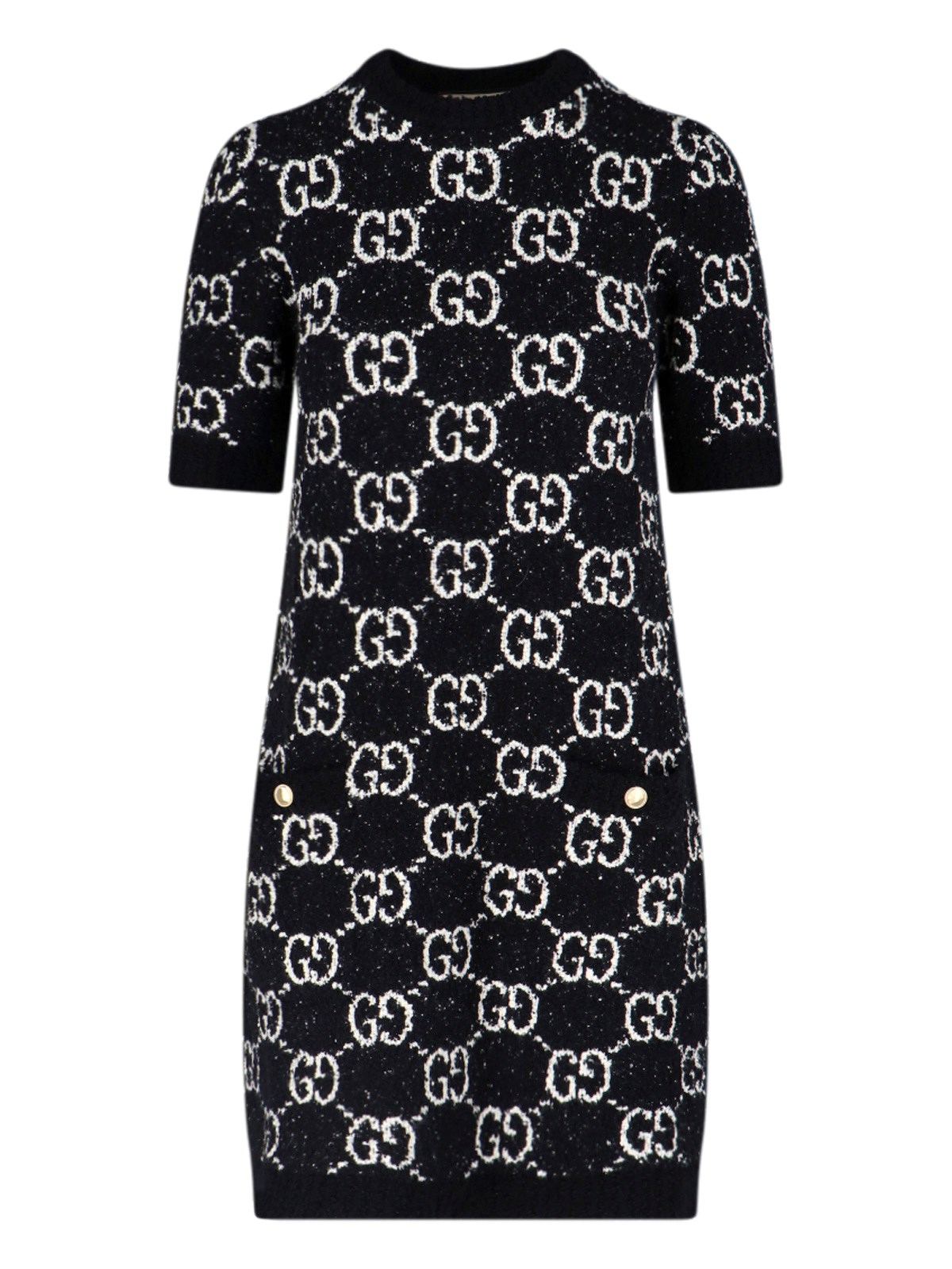 Gucci Gg Jacquard Short Sleeve Dress In Black