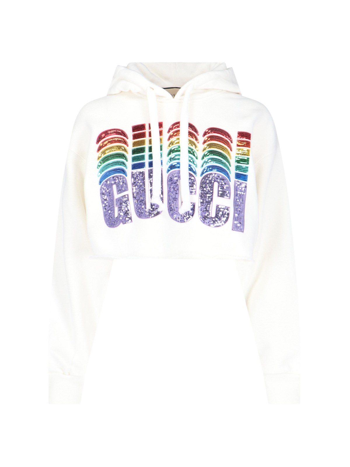 Shop Gucci Logo Paillettes Sweatshirt In Bianco