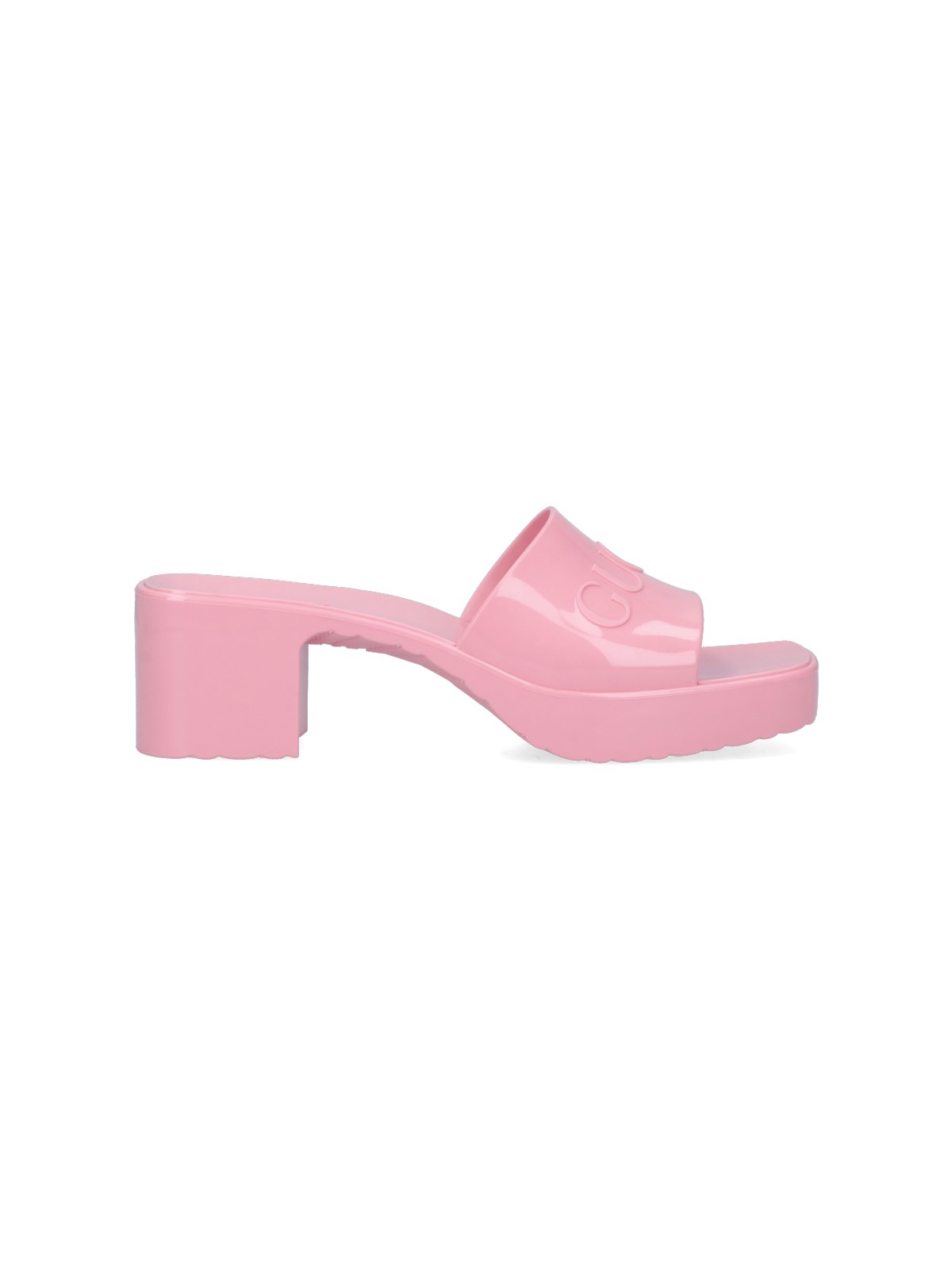Gucci Pink Rubber Slide Sandals In Rosa