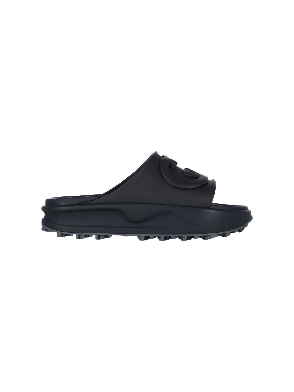 Shop Gucci 'gg' Slider Sandals In Nero