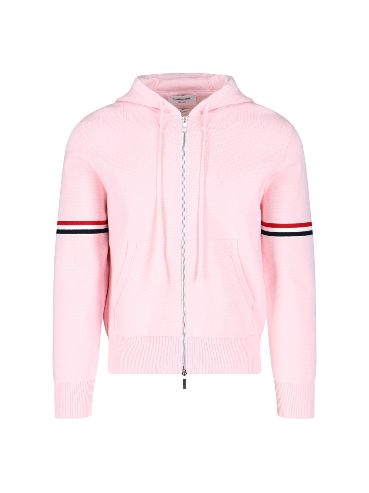 Thom Browne Tricolor Detail Zipper Sweatshirt In Pink