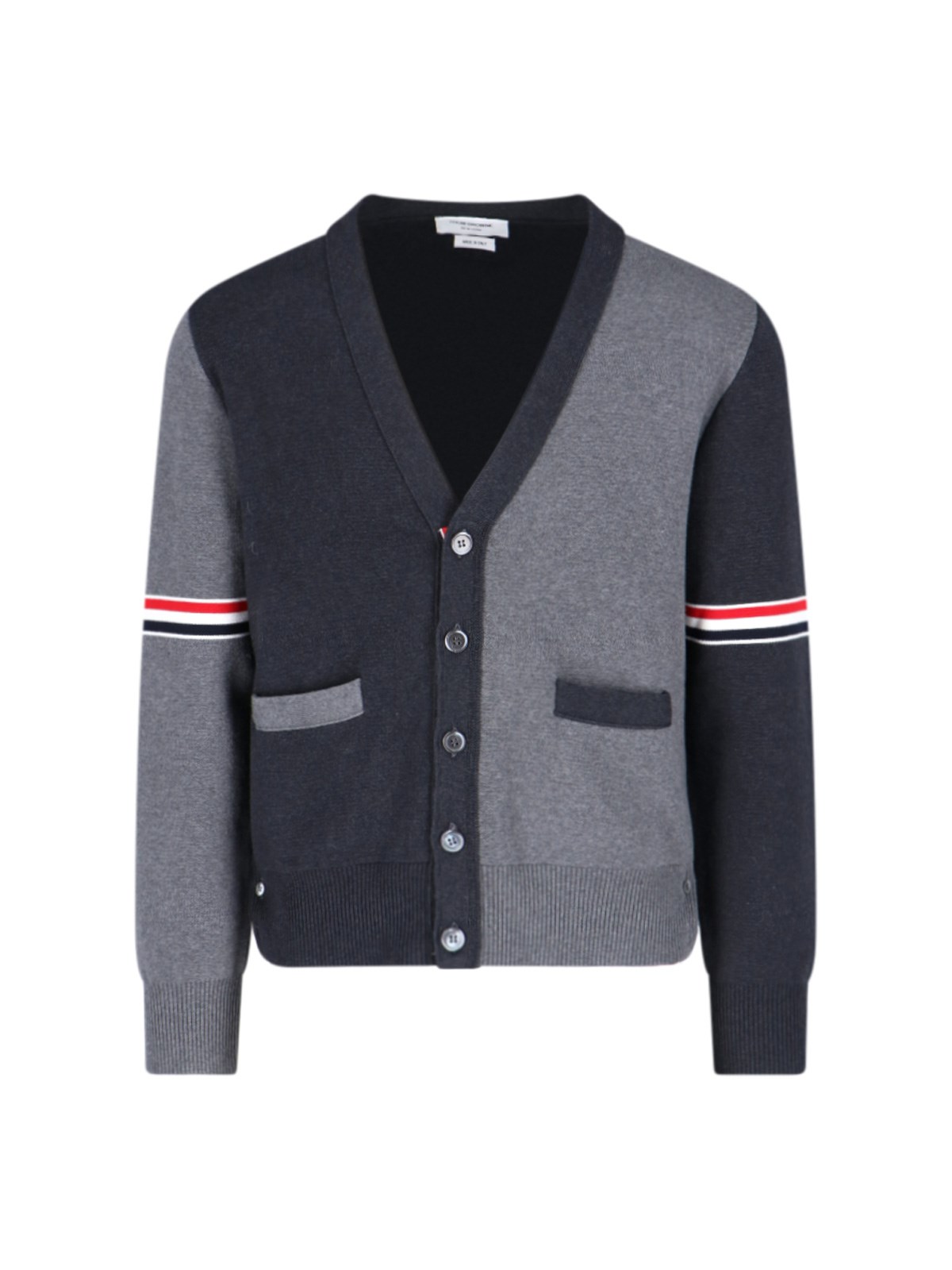 Thom Browne Striped Two-tone Cotton Cardigan In Grigio