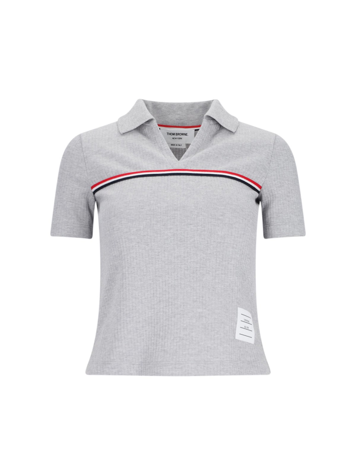 Shop Thom Browne 'three Stripes' Knit Polo Shirt In Gray