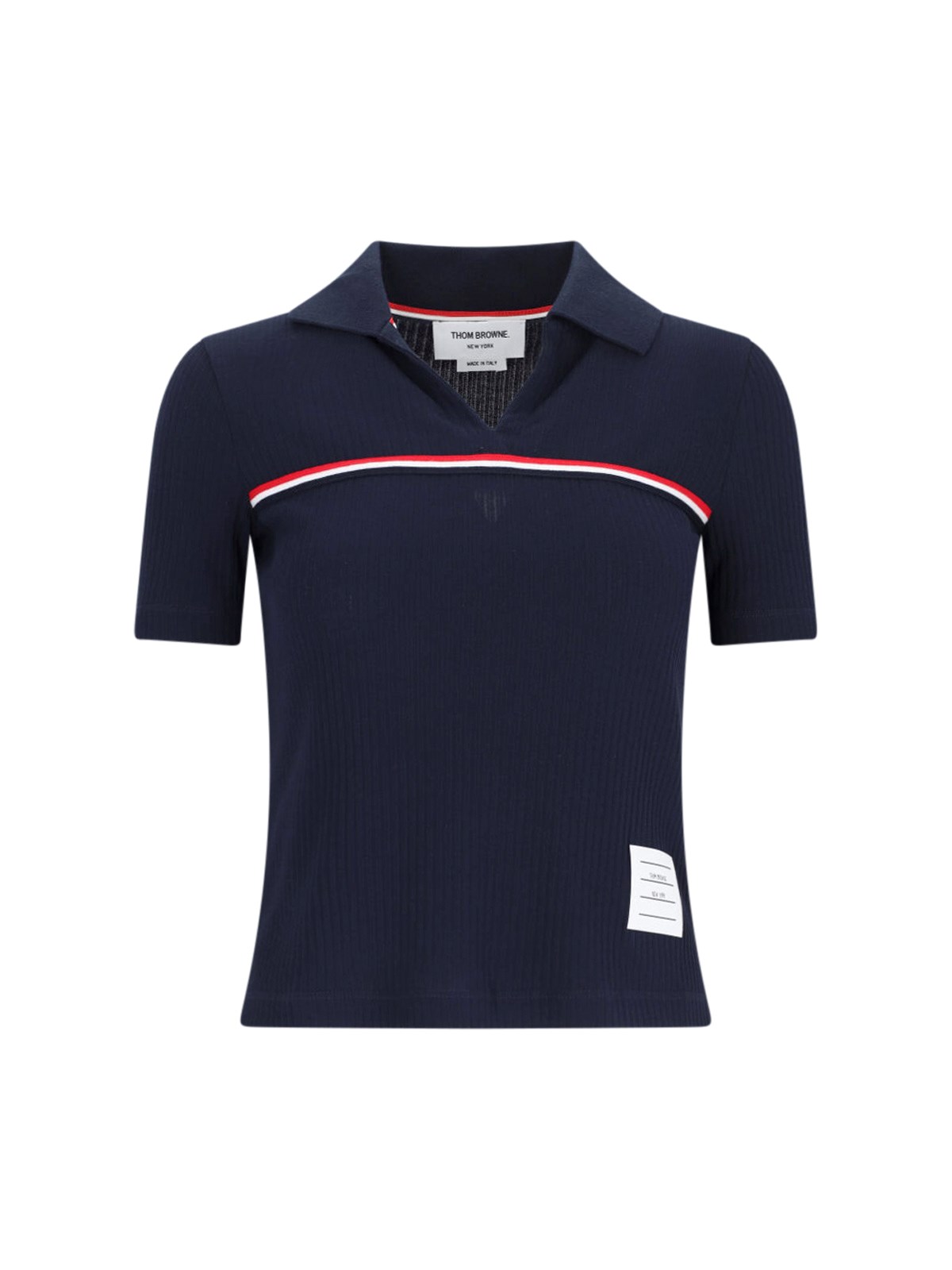 Shop Thom Browne 'three Stripes' Knit Polo Shirt In Blue