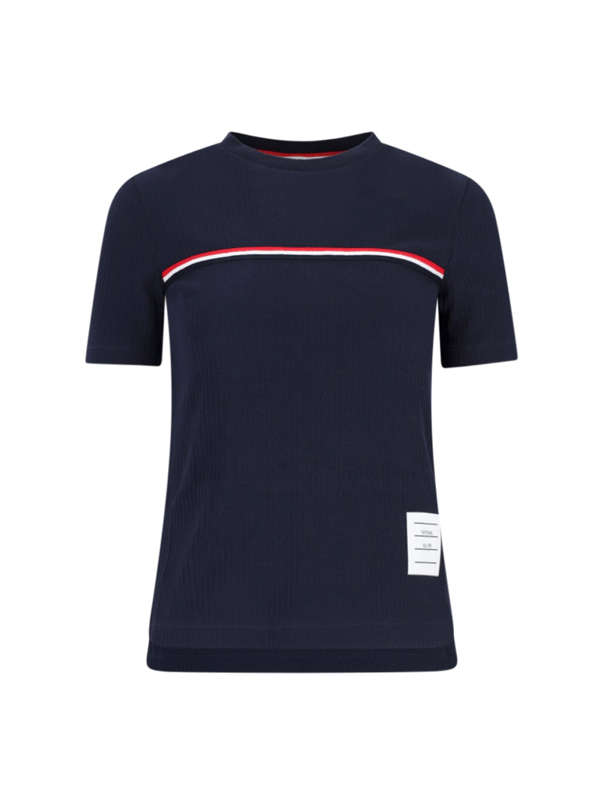 Thom Browne Striped Crew Neck Ribbed Texture T-shirt In Blue