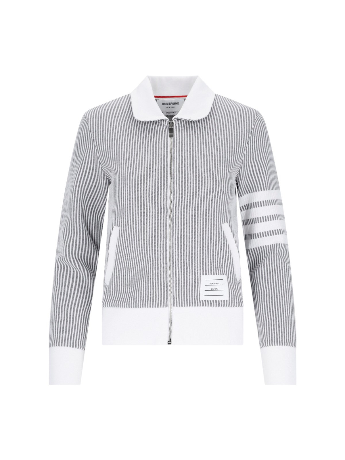 Thom Browne Striped Zip Sweatshirt In Grey