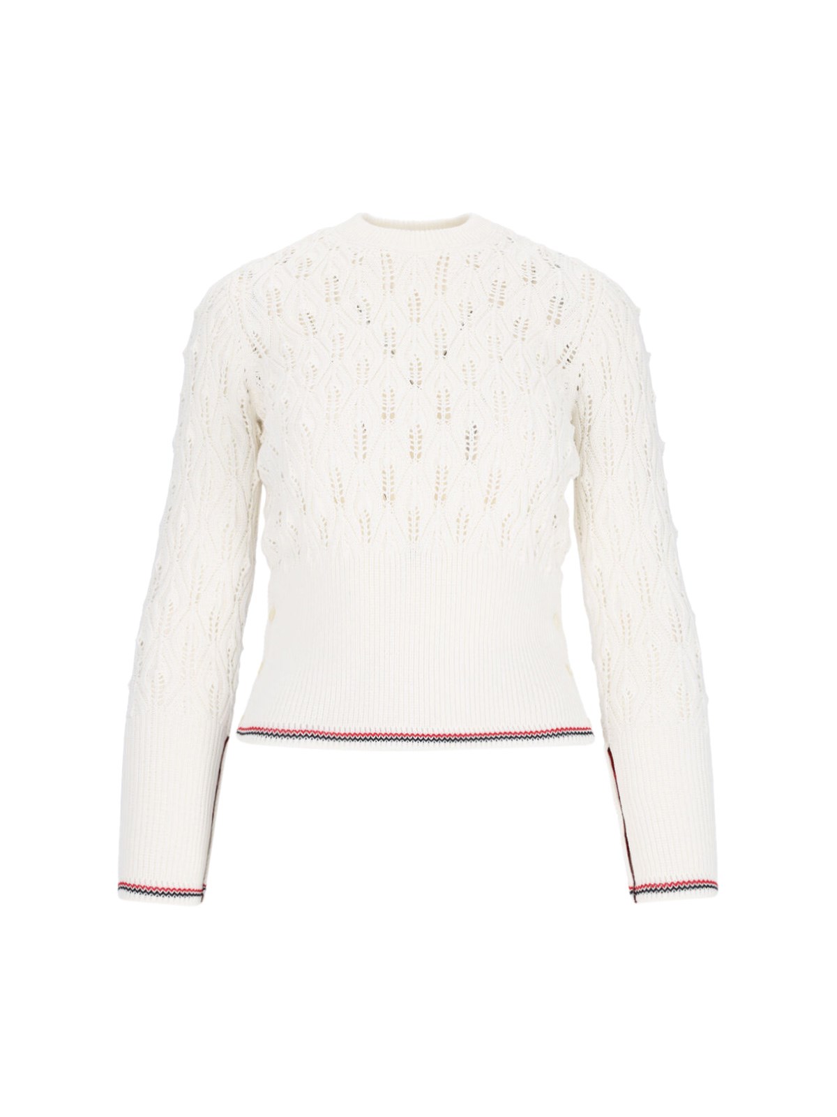 Shop Thom Browne Openwork Sweater In White