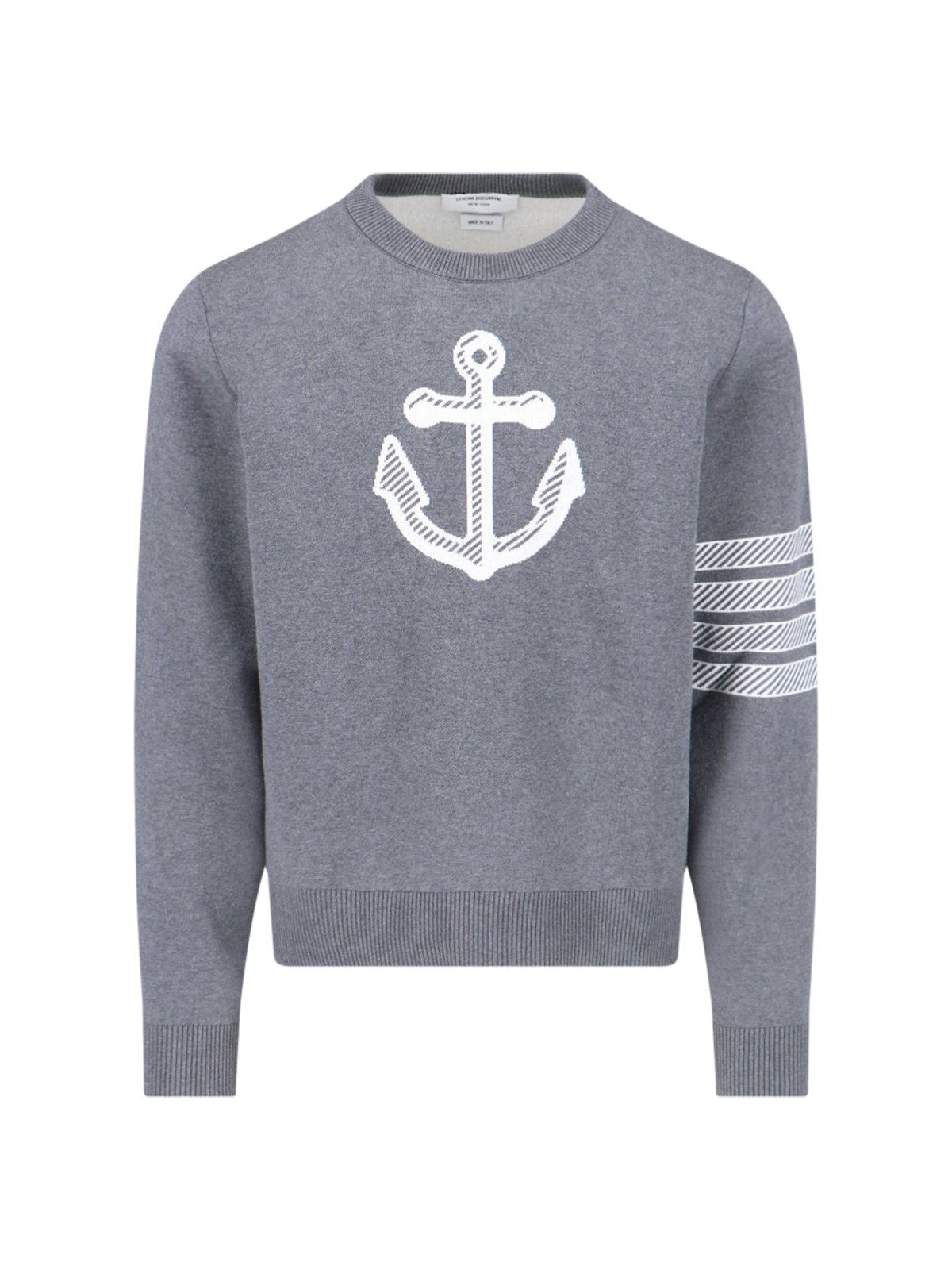 Shop Thom Browne 'anchor Print' Logo Sweater In Gray