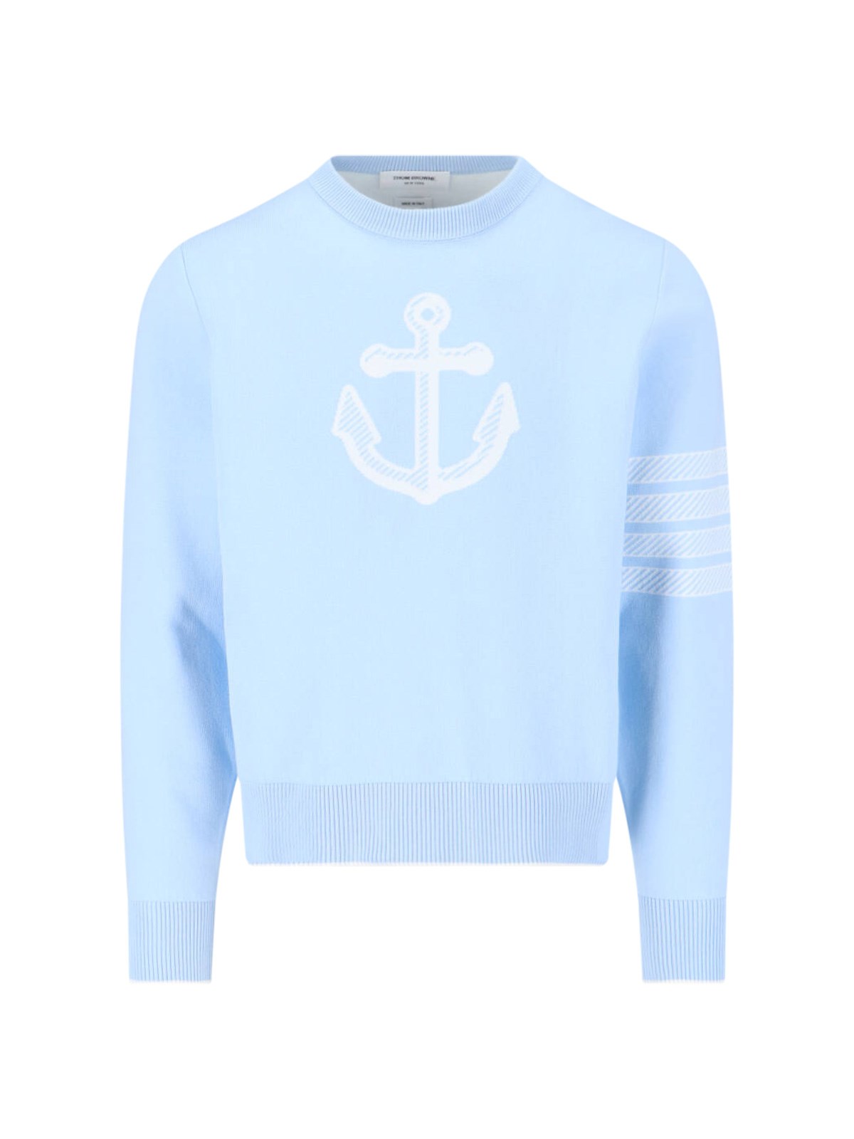 Shop Thom Browne 'anchor Print' Logo Sweater In Light Blue