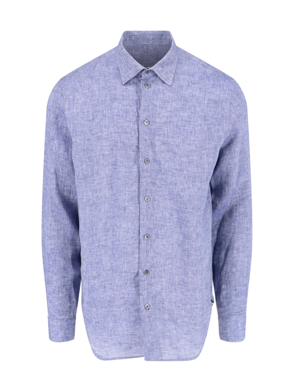 Emporio Armani Long Sleeve Linen Chambray Button Front Shirt In Light Blue